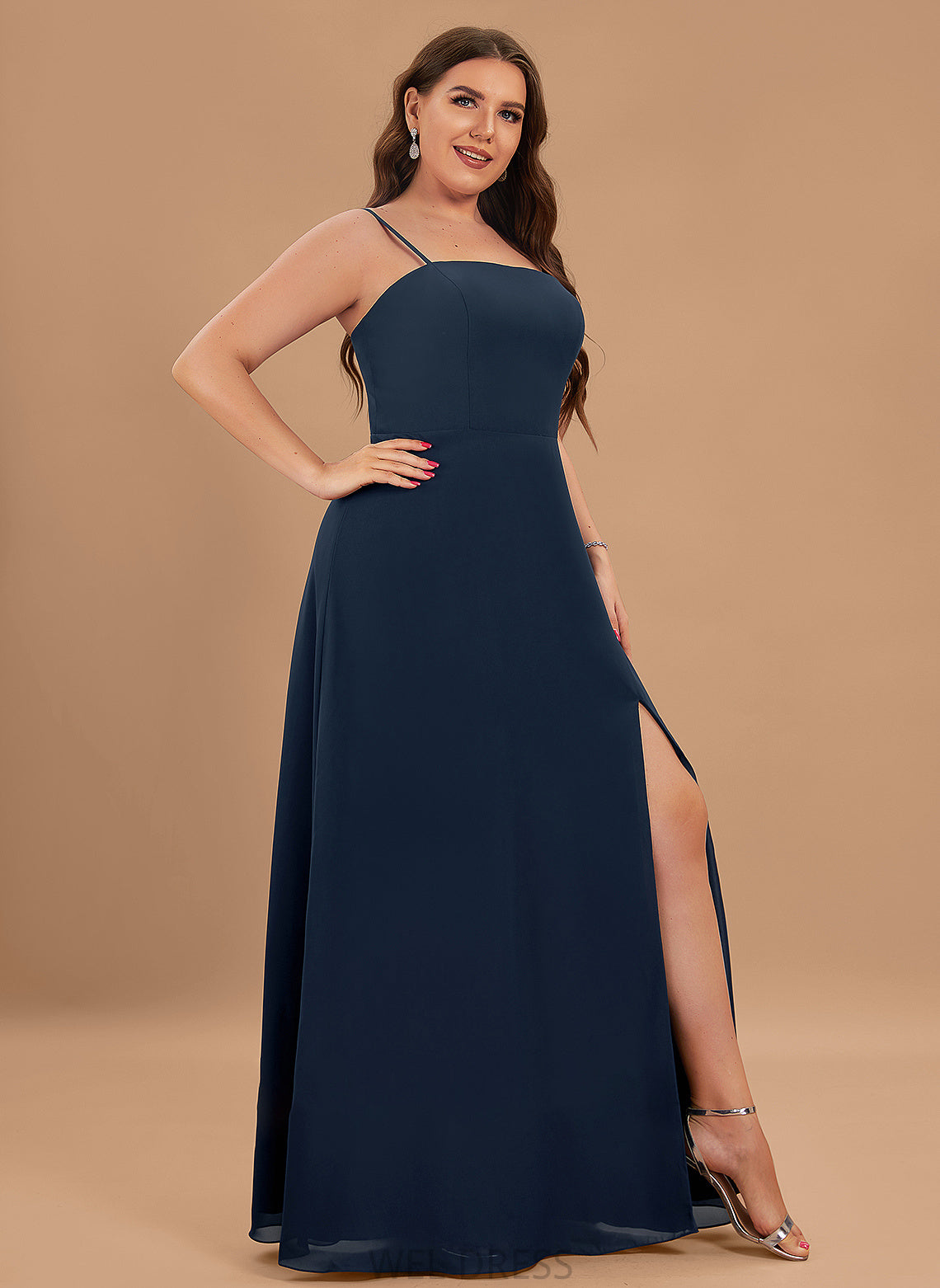 Chiffon With Split Leah Square Prom Dresses Front A-Line Neckline Floor-Length