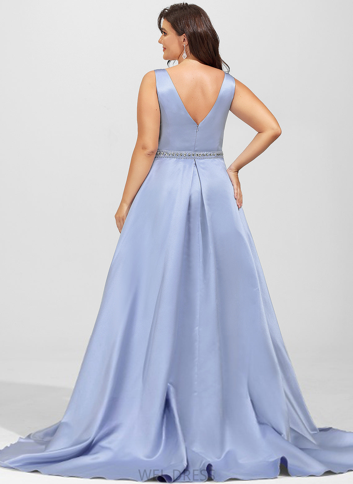 Sequins Prom Dresses Sweep Train Beading Lace Satin V-neck Sheath/Column With Valentina