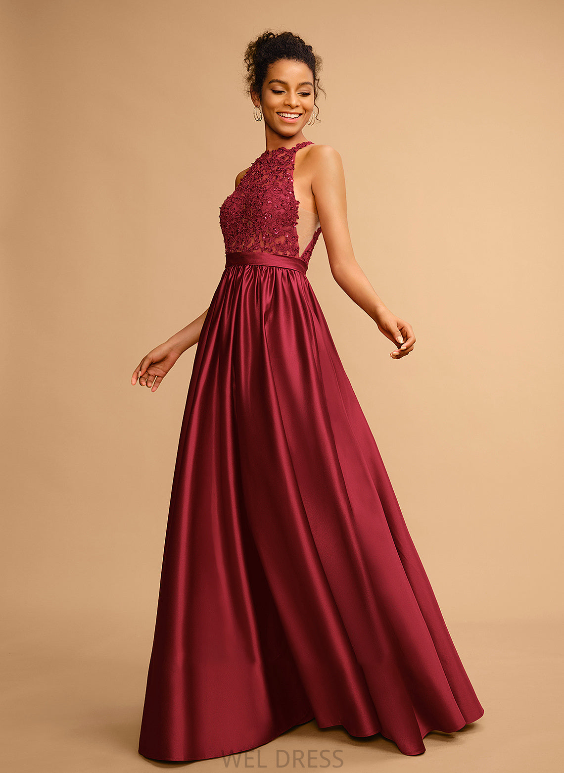 Satin Halter Floor-Length With Prom Dresses Sequins Ball-Gown/Princess Alexus
