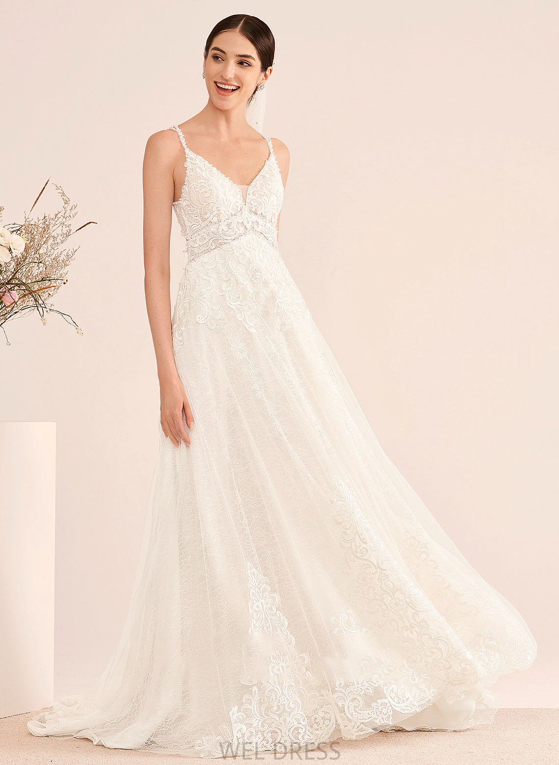 Wedding With Court Beading Dress V-neck Train Wedding Dresses Abby A-Line