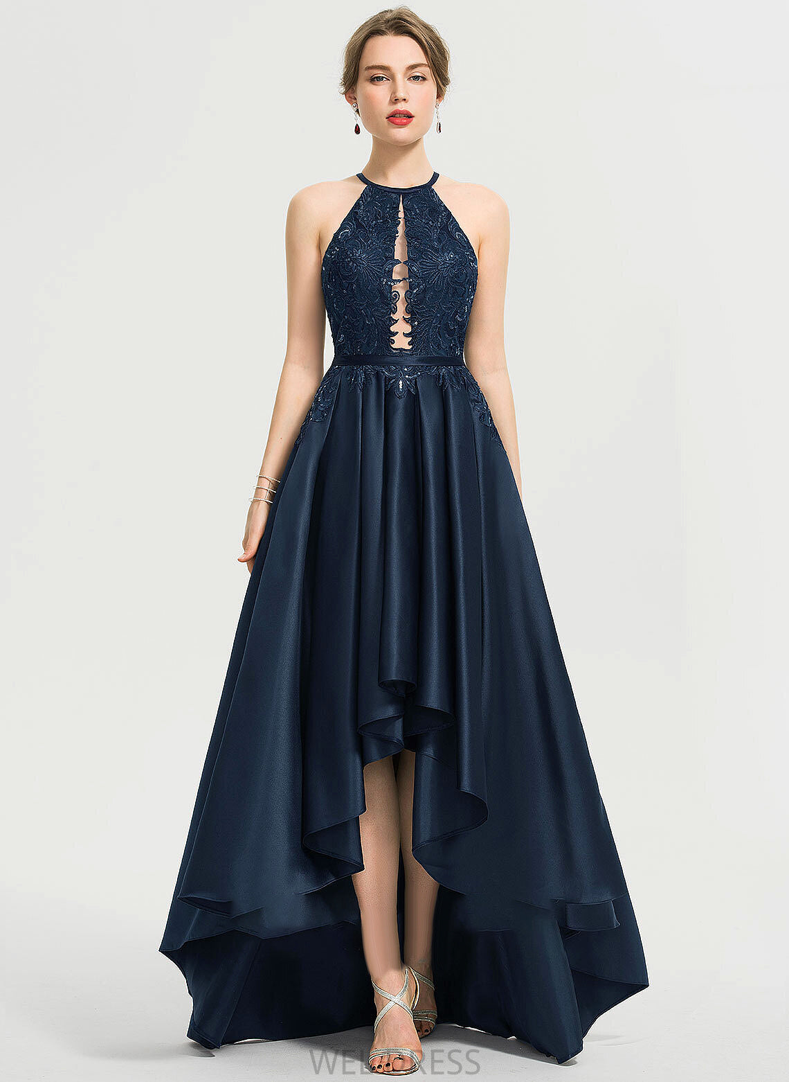 Neck Sequins Prom Dresses A-Line Precious Asymmetrical Satin Scoop With