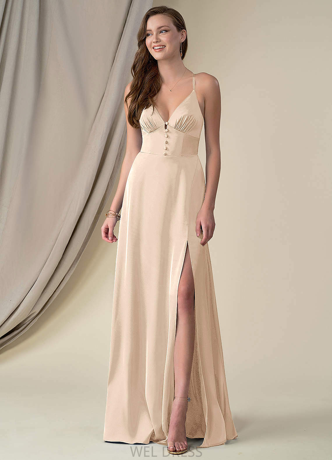Anna Sleeveless Halter Floor Length Natural Waist A-Line/Princess Bridesmaid Dresses