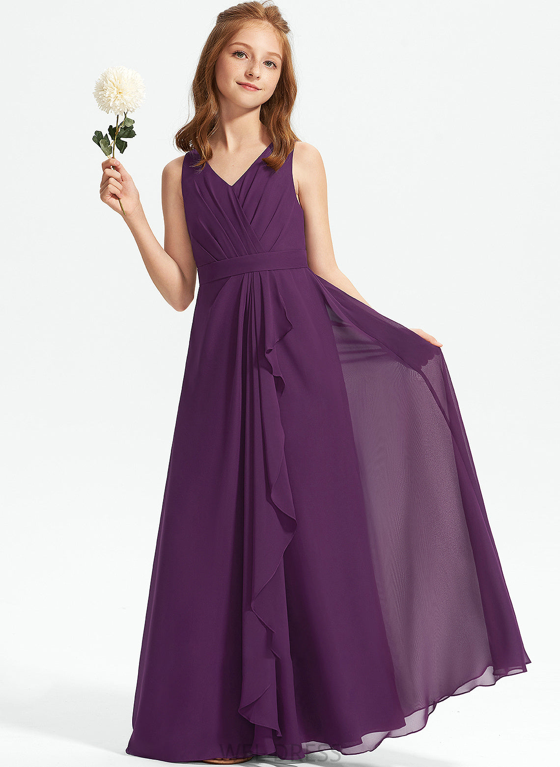 Chiffon V-neck With Junior Bridesmaid Dresses A-Line Ruffles Harmony Floor-Length