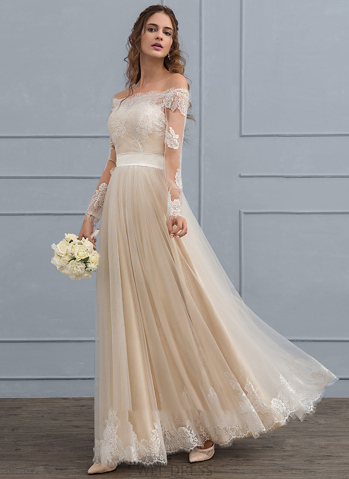 Lace Tulle A-Line Dress Wedding Dresses Floor-Length Wedding Kadence