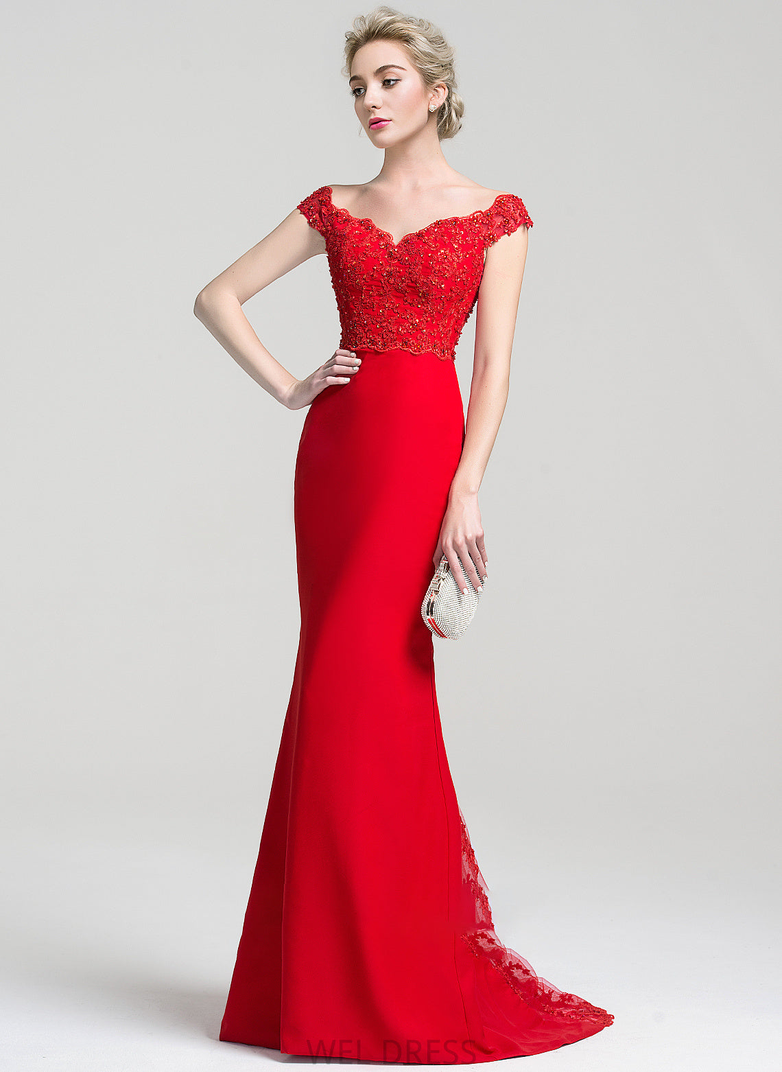 Sweep Prom Dresses With Train Trumpet/Mermaid Carlie Sequins Off-the-Shoulder Lace Chiffon Beading