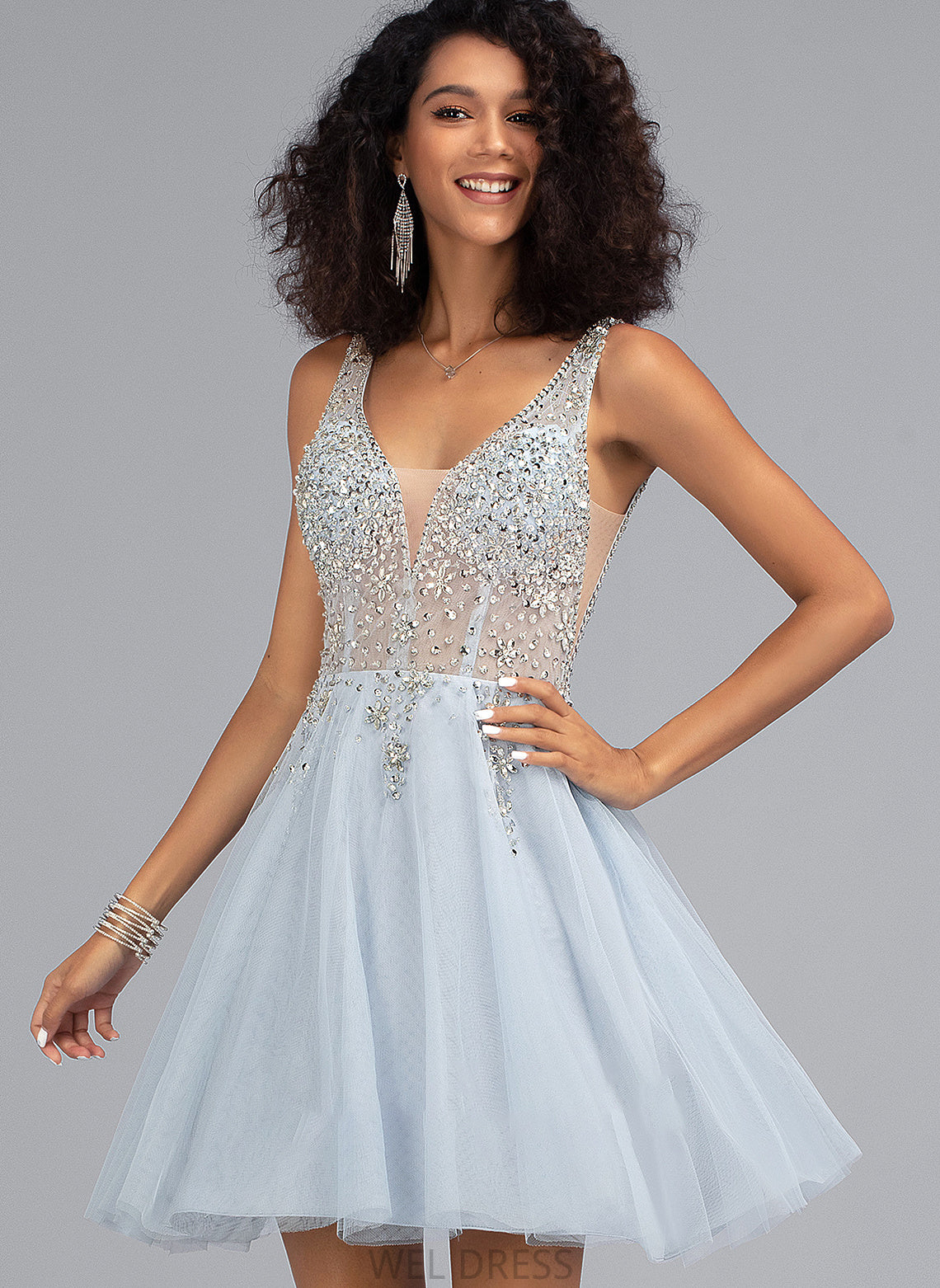 Prom Dresses Beading Tulle A-Line V-neck Short/Mini Miriam With