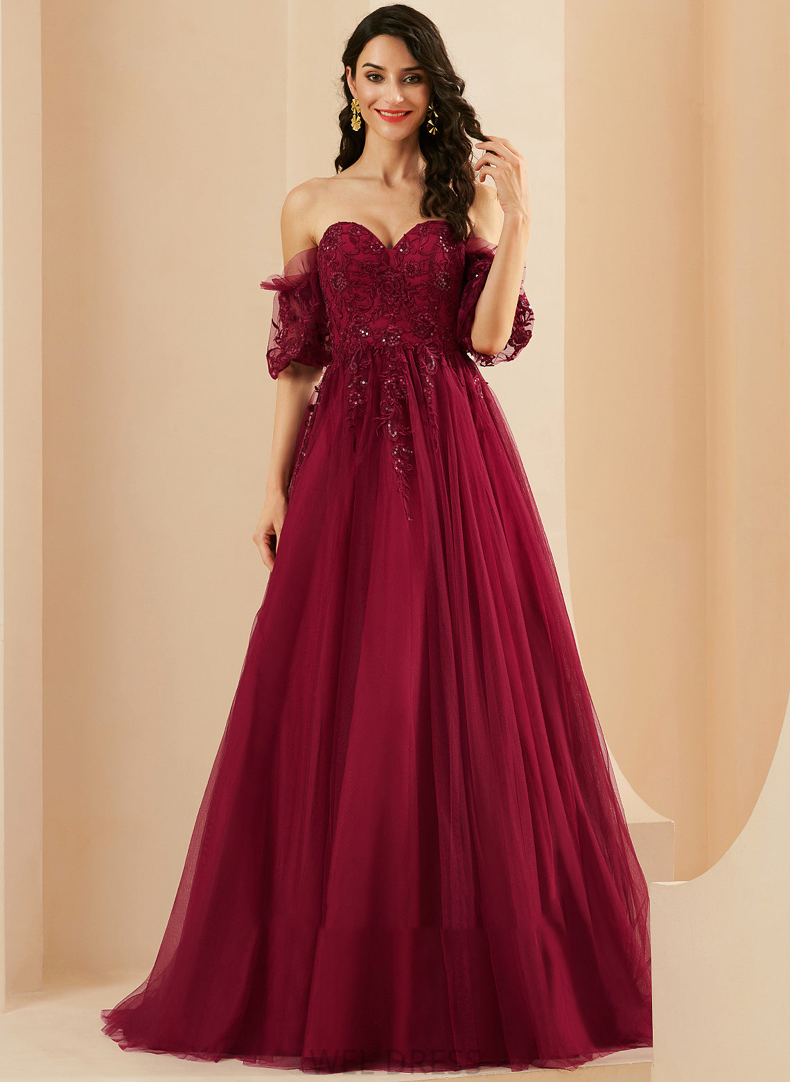 Ball-Gown/Princess Tulle With Prom Dresses Mila Sweep Sequins Train Sweetheart