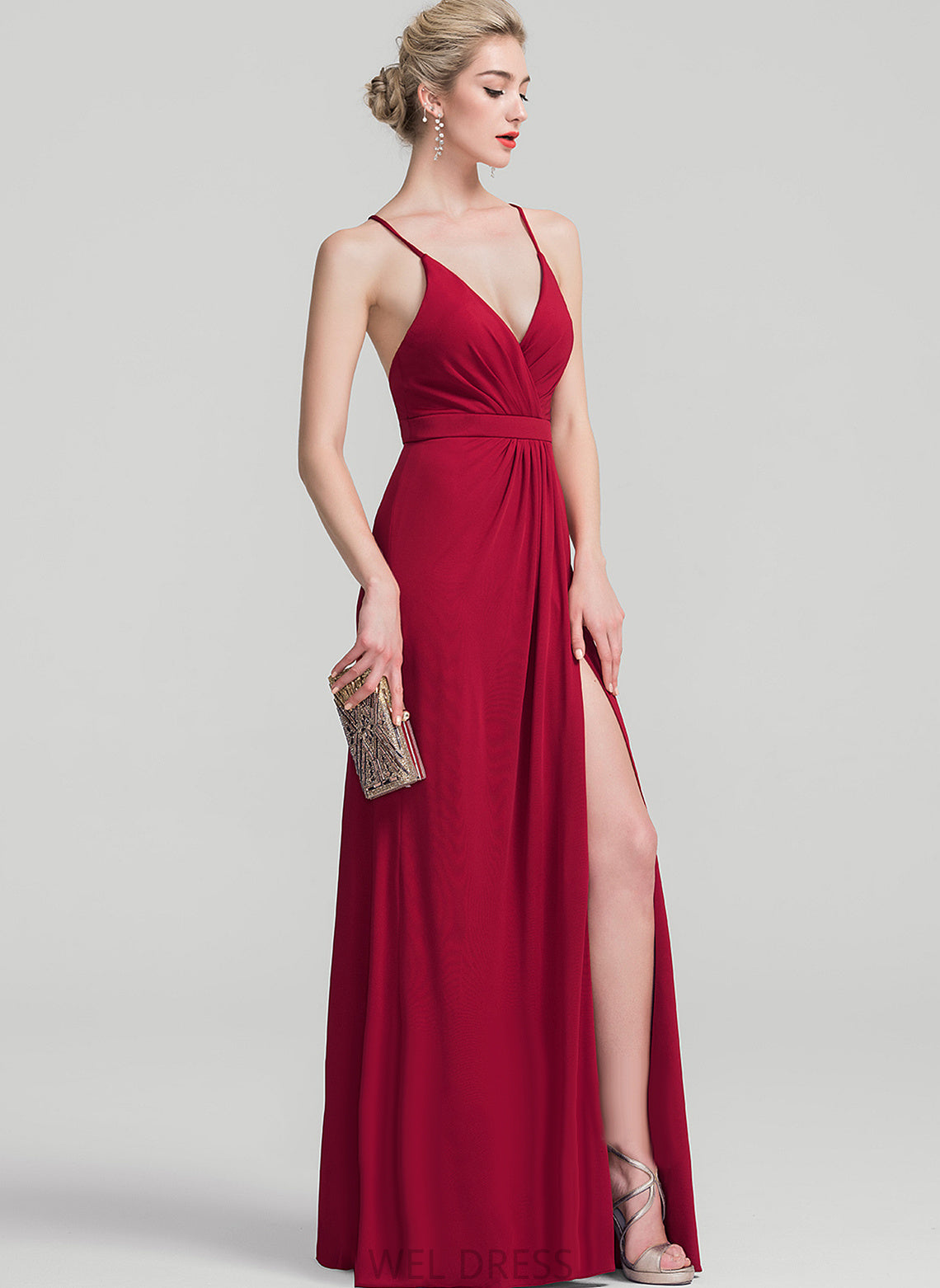 V-neck Floor-Length Jersey Pleated With Sheath/Column Leticia Prom Dresses