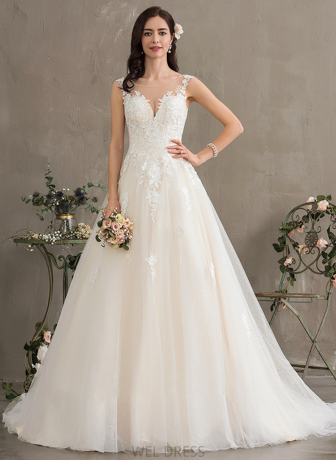 Cheryl Court Ball-Gown/Princess Train Illusion Wedding Dress Tulle Wedding Dresses