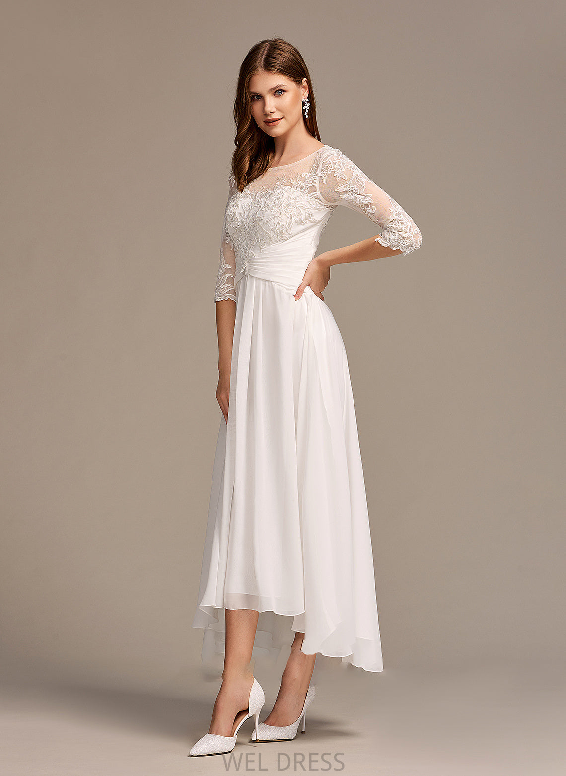 Illusion Asymmetrical Aleah Lace Wedding Dresses With A-Line Dress Wedding