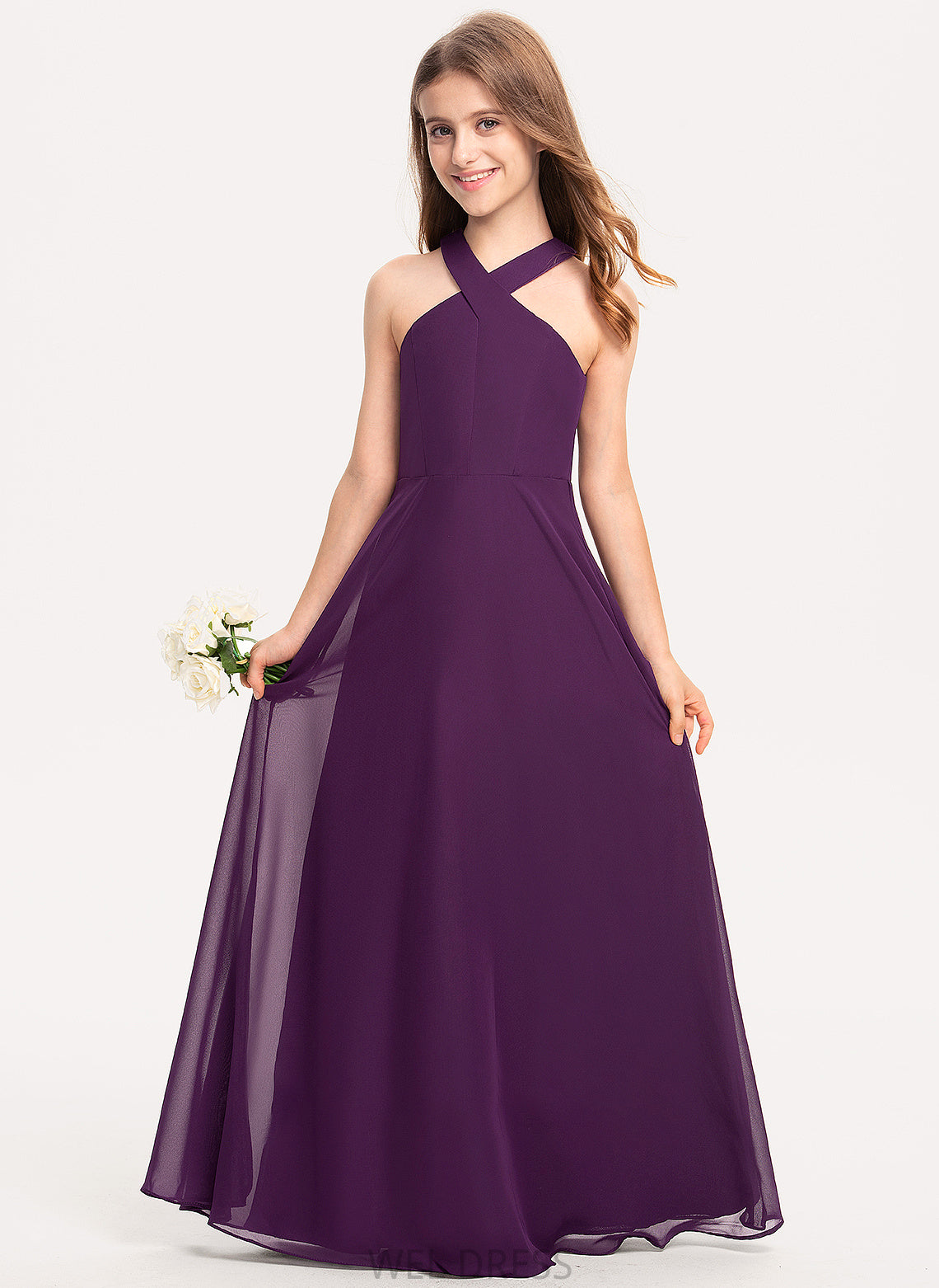 Floor-Length Giovanna Junior Bridesmaid Dresses V-neck A-Line Chiffon