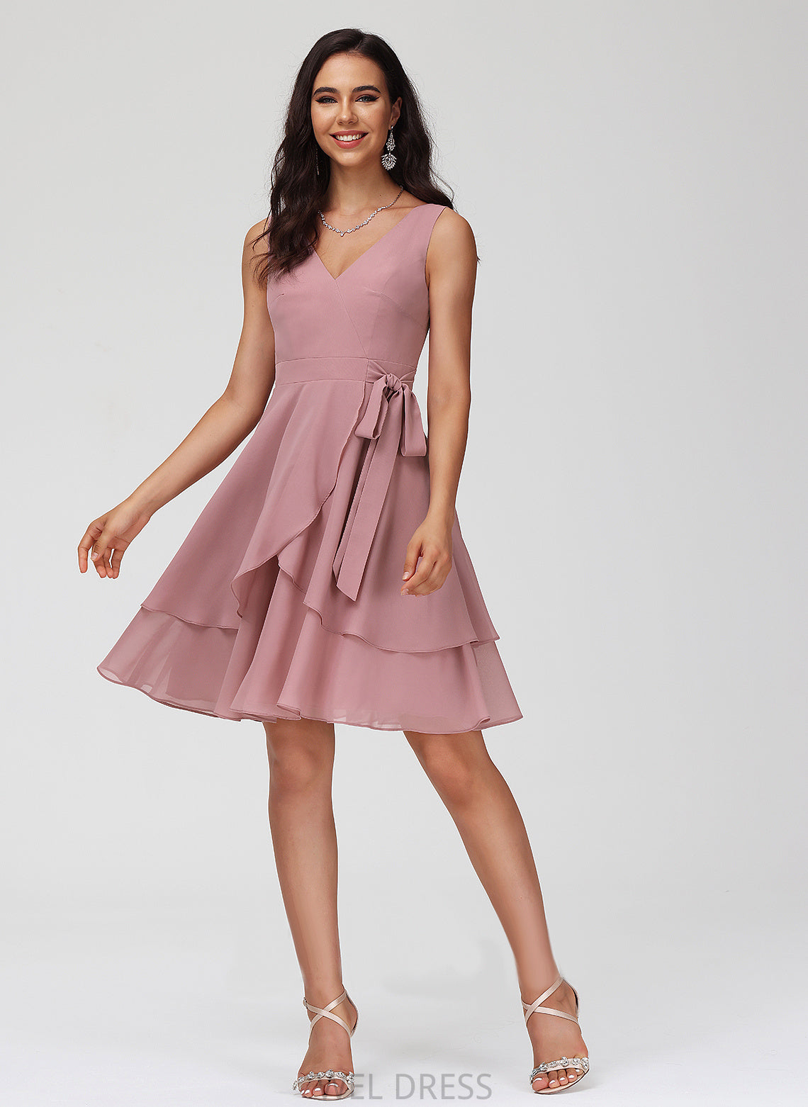 Short/Mini V-neck Kristen Chiffon Homecoming Dresses Ruffle Dress Homecoming With A-Line