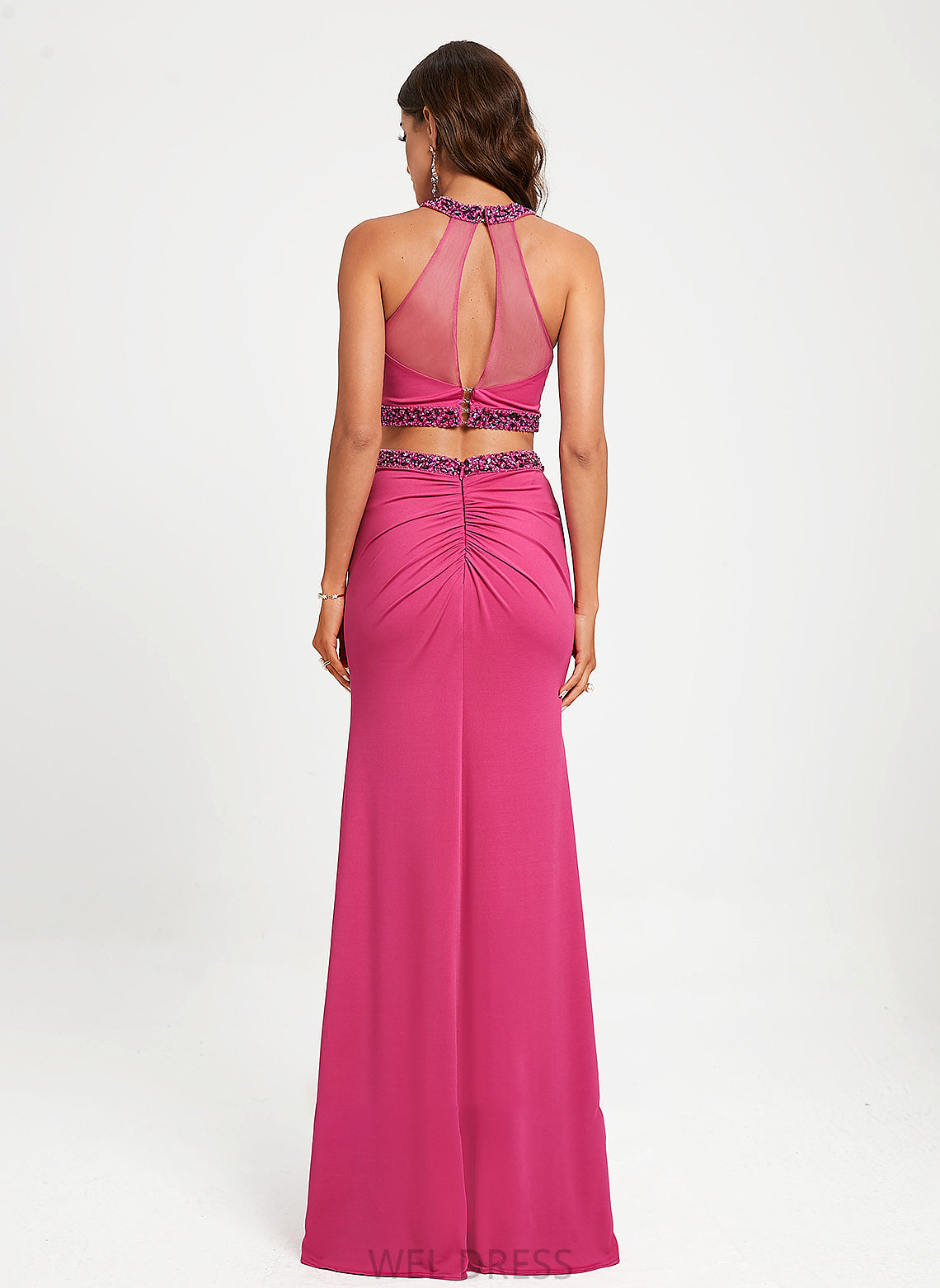 Neck Beading Jersey Prom Dresses Phoebe Sheath/Column Scoop Sequins With Floor-Length