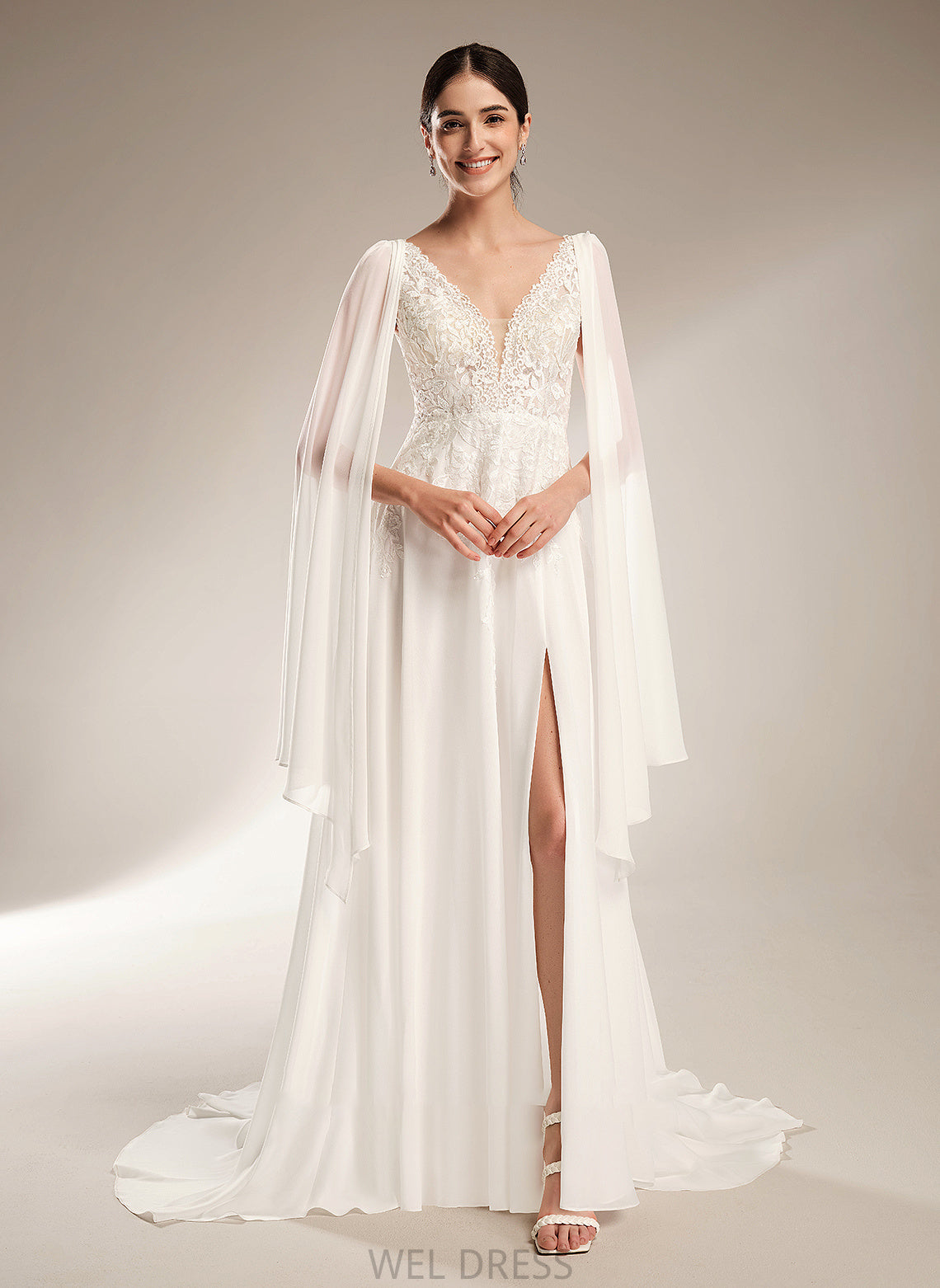 Court Ariana V-neck Wedding Dresses Wedding Dress A-Line Train Sequins With