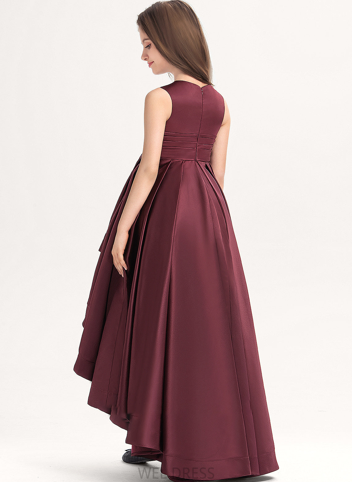 A-Line With Satin Ruffle Asymmetrical Junior Bridesmaid Dresses Neck Eleanor Scoop