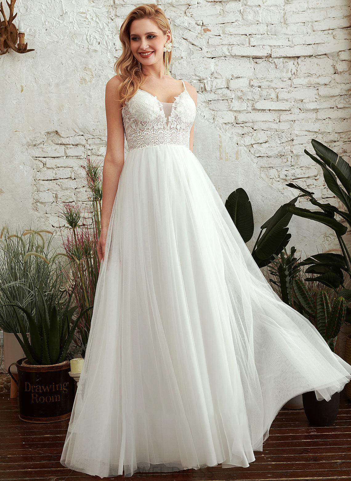 A-Line Floor-Length Makayla V-neck Wedding Dresses Dress Wedding