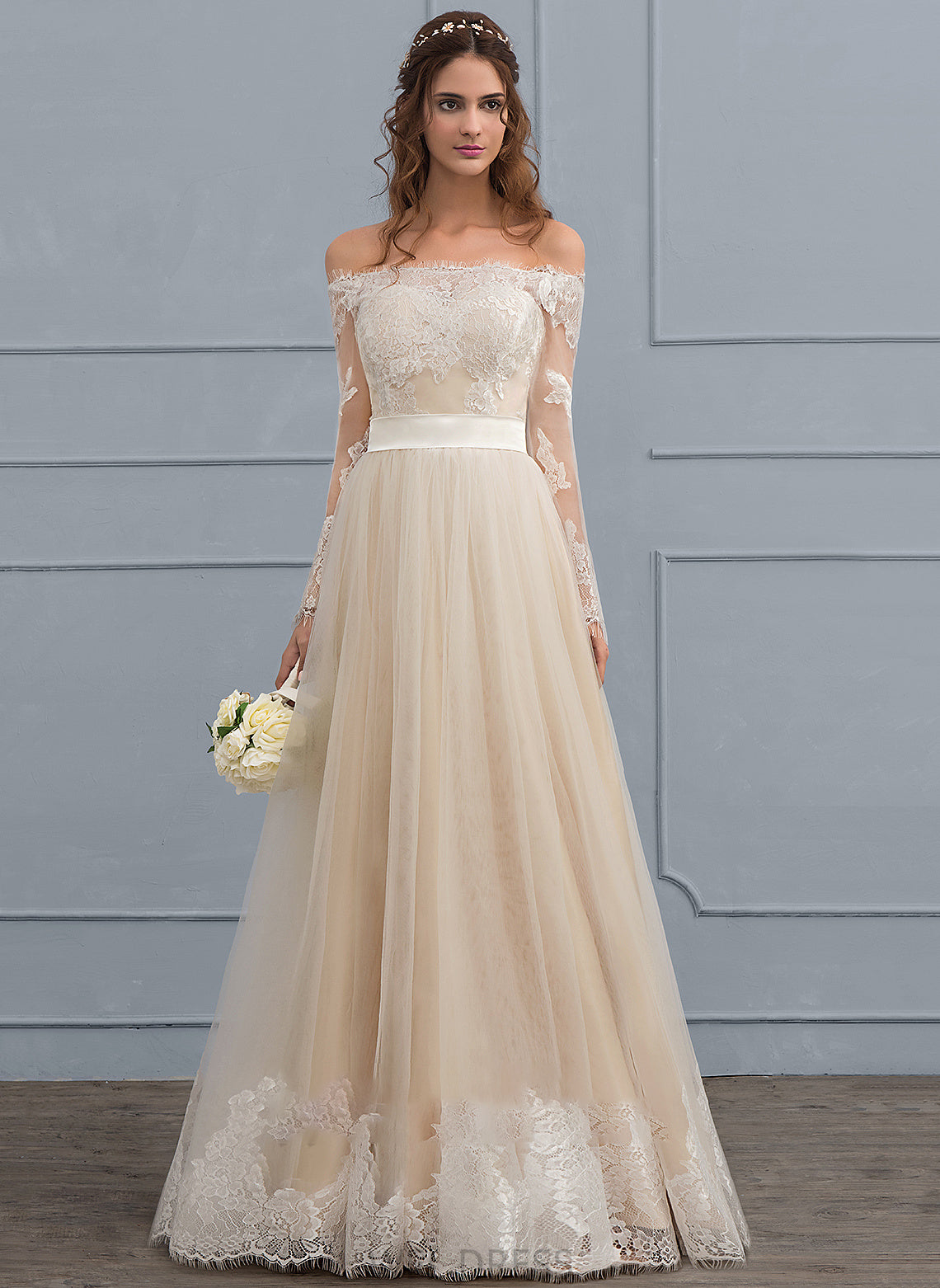 Lace Tulle A-Line Dress Wedding Dresses Floor-Length Wedding Kadence