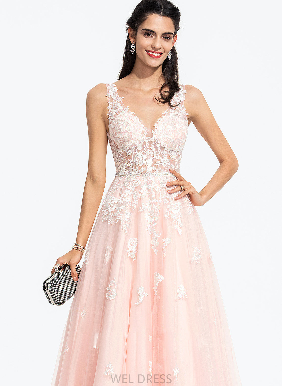 Floor-Length Sequins Ball-Gown/Princess V-neck Dayana Prom Dresses With Beading Tulle