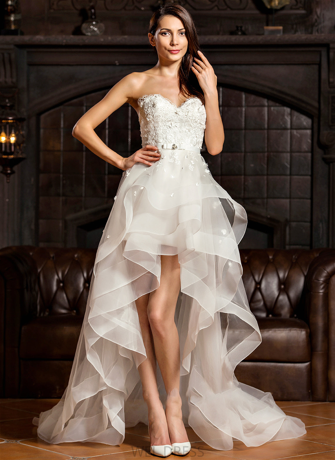 Tulle Wedding Dress With Sweetheart A-Line Kathy Bow(s) Beading Wedding Dresses Asymmetrical