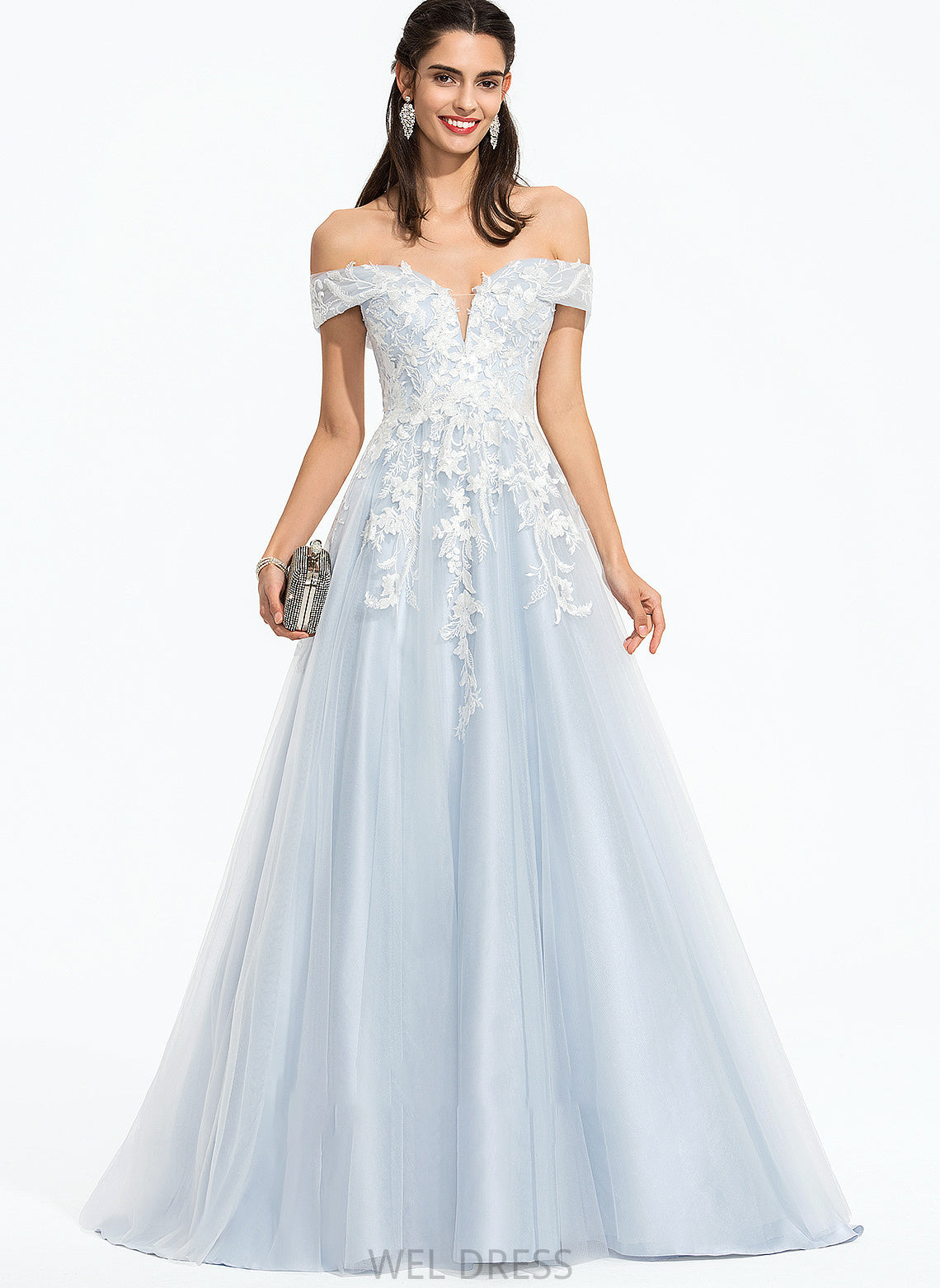 Off-the-Shoulder Train Sequins With Prom Dresses Emmy Tulle Sweep Ball-Gown/Princess