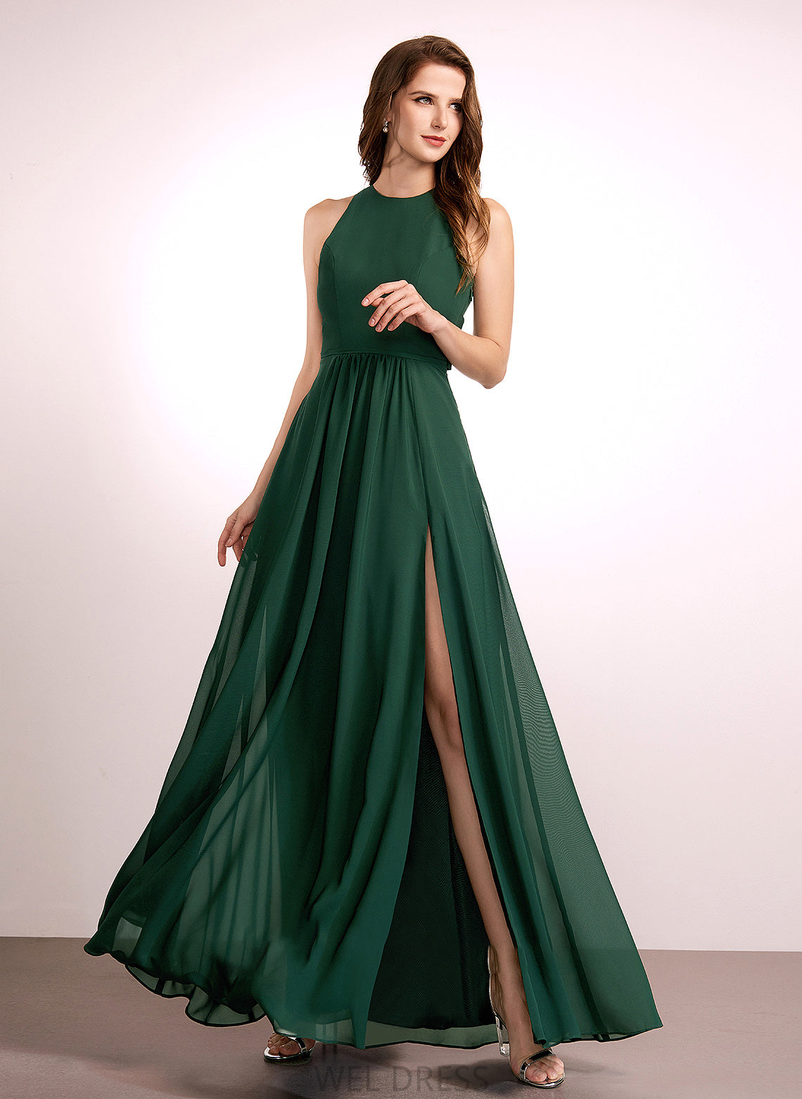 SplitFront Neckline Fabric HighNeck Floor-Length Embellishment A-Line Silhouette Length Rowan V-Neck Floor Length