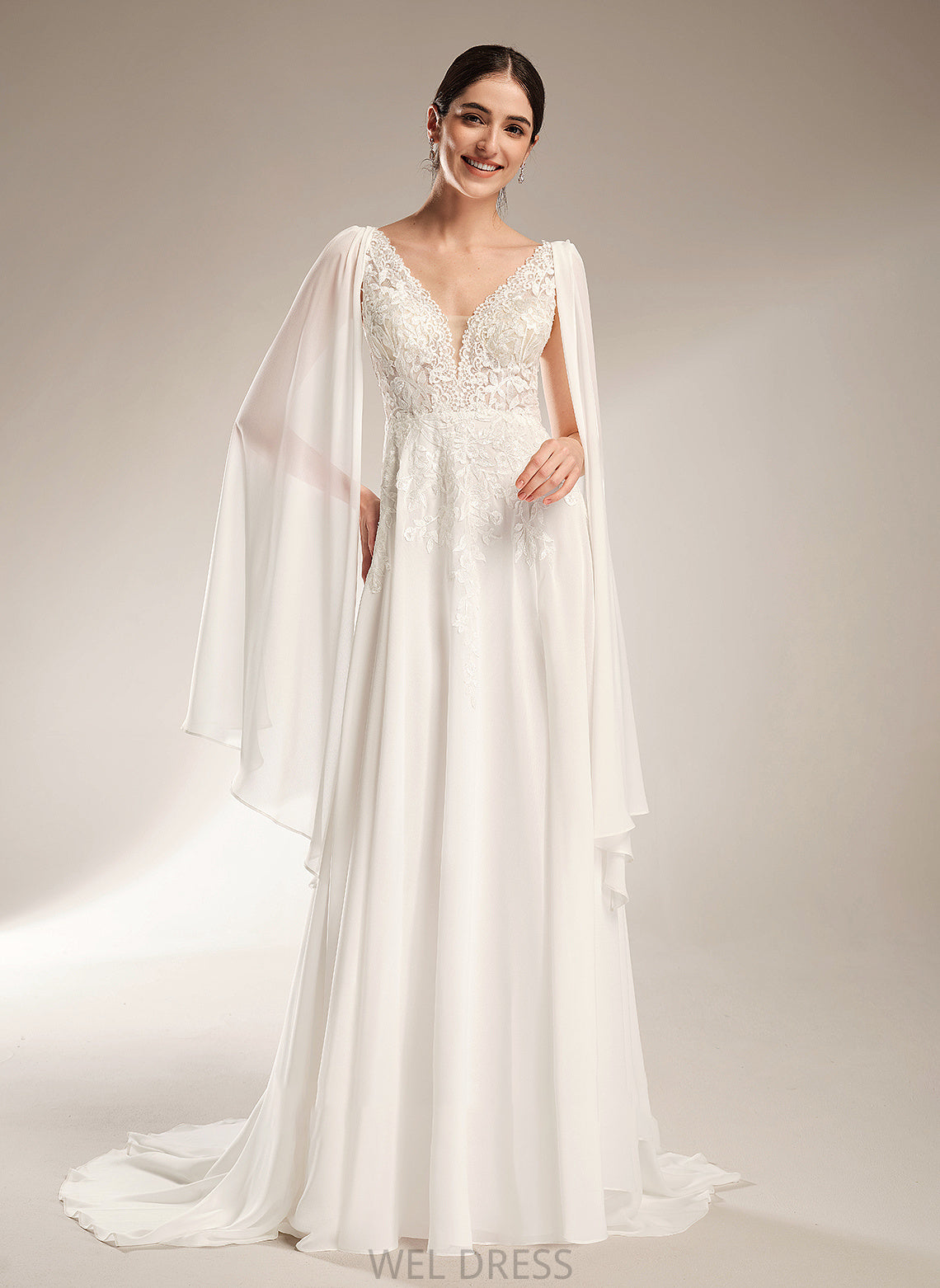 Court Ariana V-neck Wedding Dresses Wedding Dress A-Line Train Sequins With