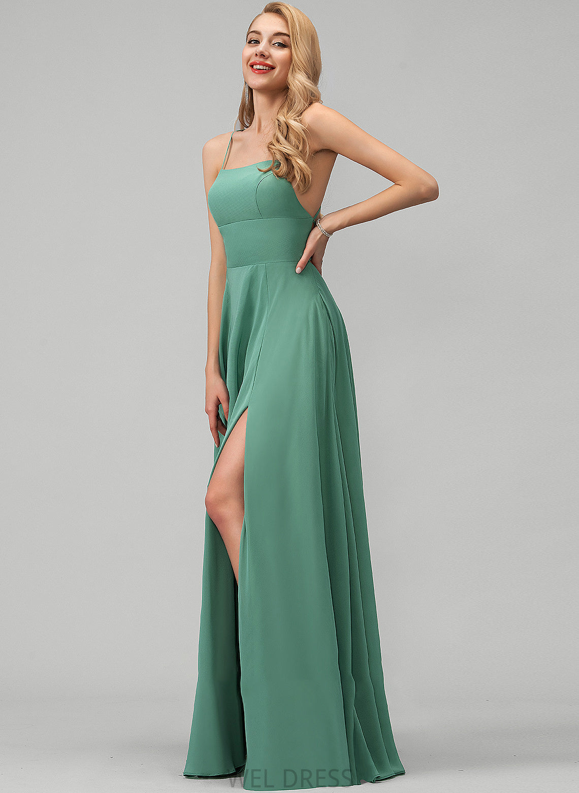 Neckline Fabric A-Line Floor-Length Silhouette SquareNeckline Embellishment Length Pockets SplitFront Ariel Sleeveless