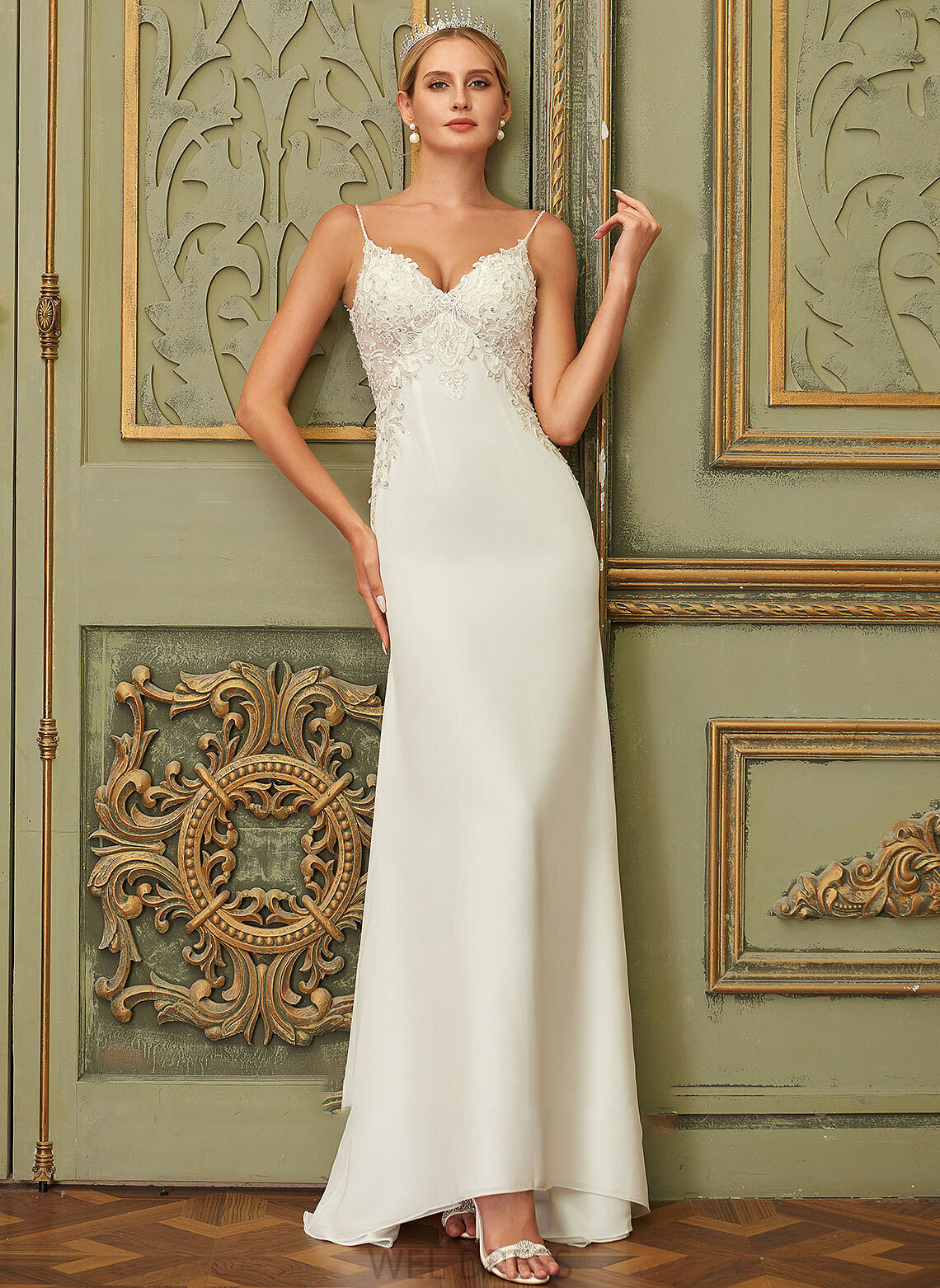 Sequins With Wedding Dresses Dress Wedding V-neck Sidney Trumpet/Mermaid Sweep Train Lace Chiffon