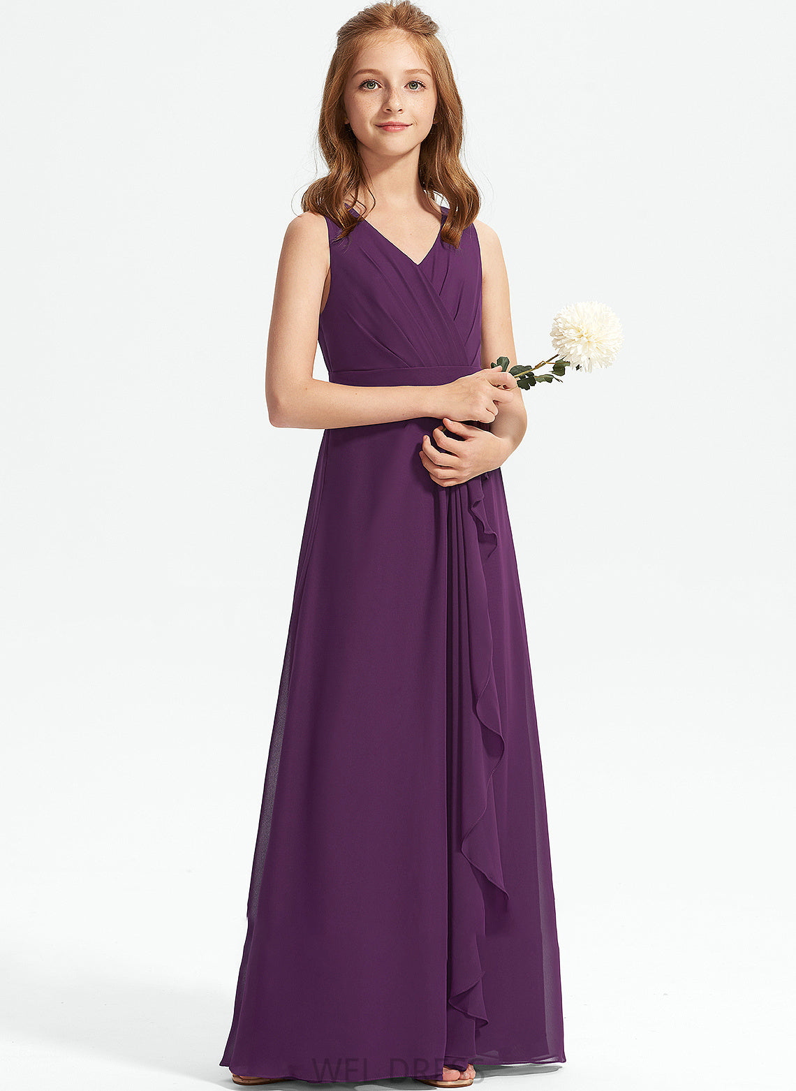 Chiffon V-neck With Junior Bridesmaid Dresses A-Line Ruffles Harmony Floor-Length