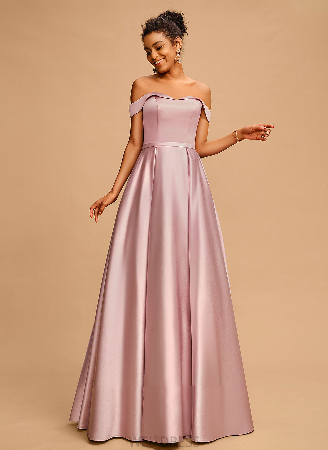 Satin Prom Dresses Floor-Length Off-the-Shoulder Susan A-Line