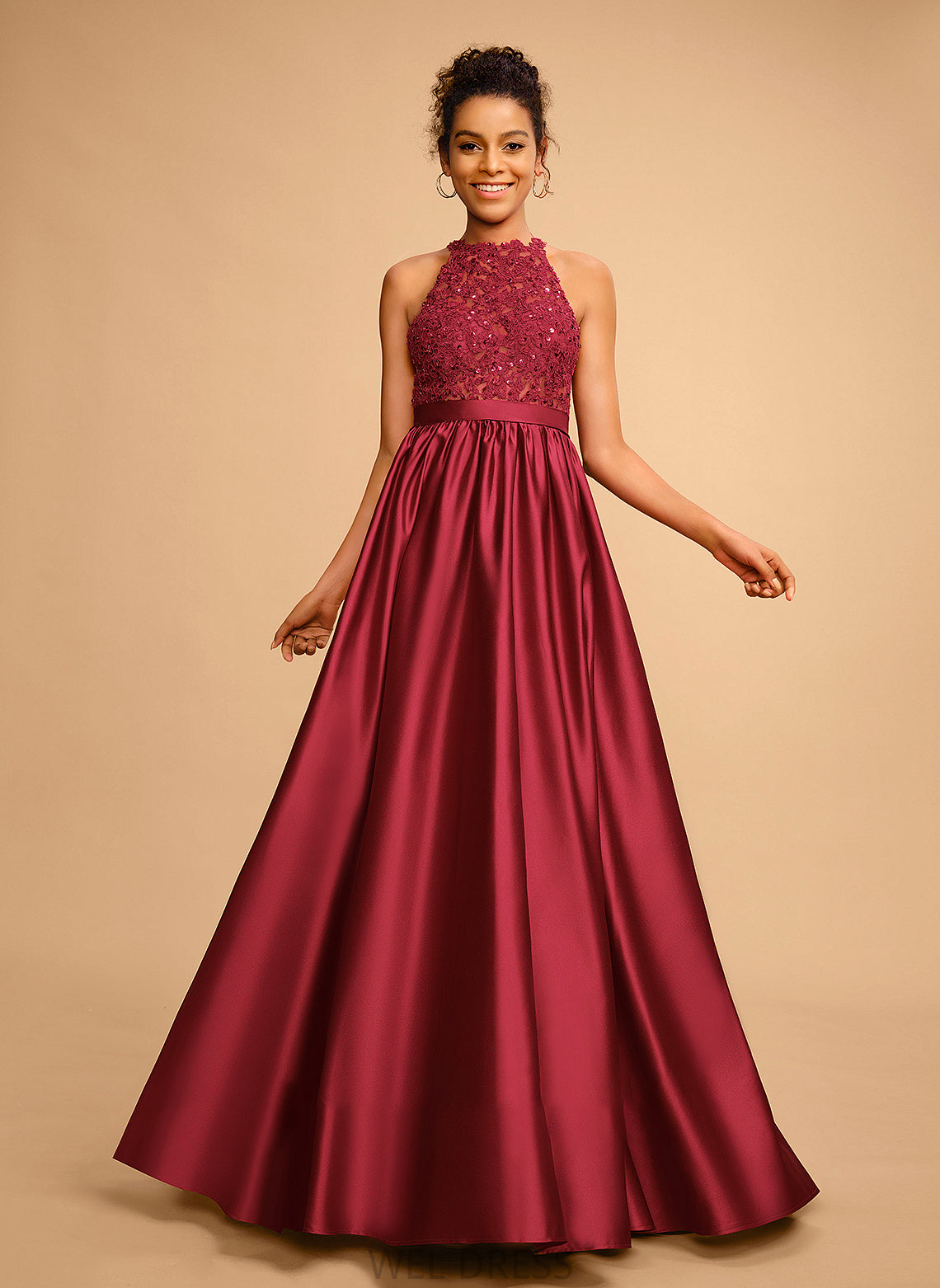 Satin Halter Floor-Length With Prom Dresses Sequins Ball-Gown/Princess Alexus