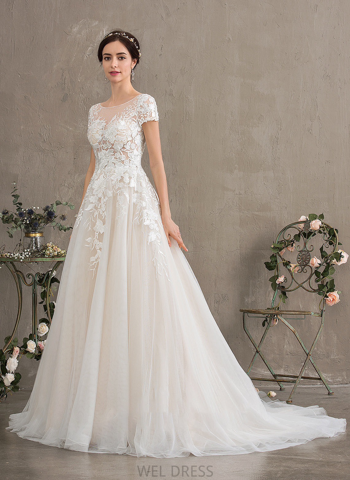 Train Wedding Wedding Dresses Tulle Ball-Gown/Princess Court Parker Illusion Dress