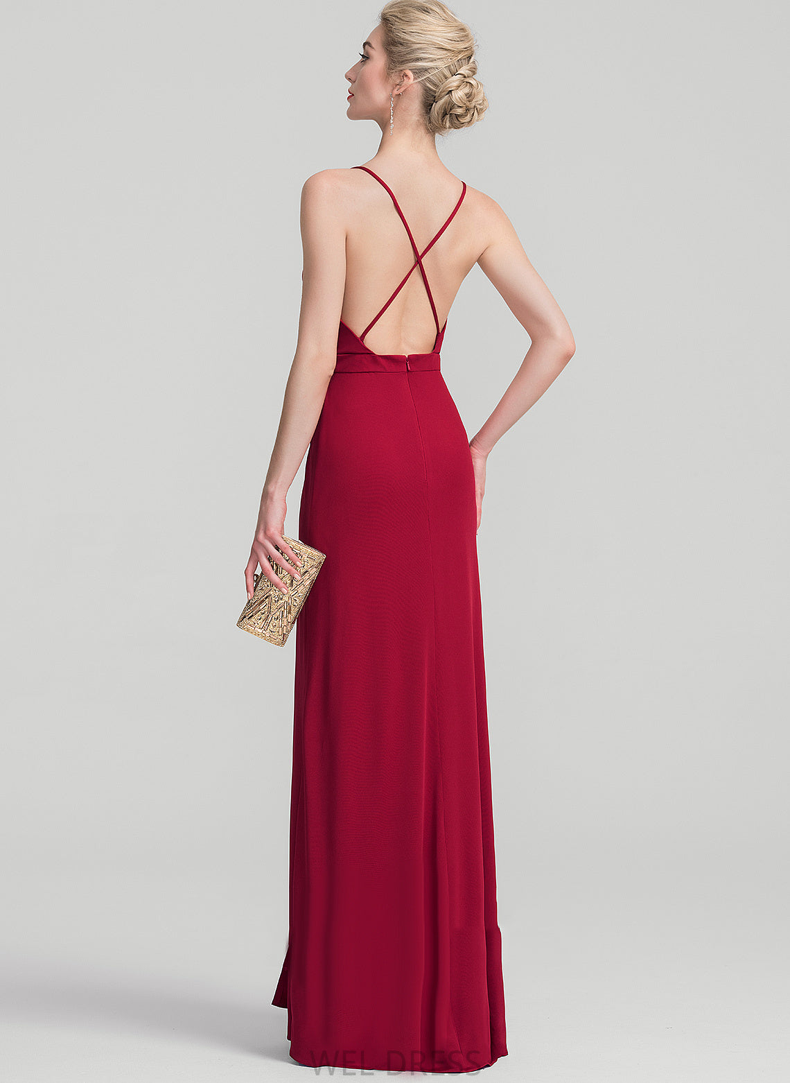 V-neck Floor-Length Jersey Pleated With Sheath/Column Leticia Prom Dresses