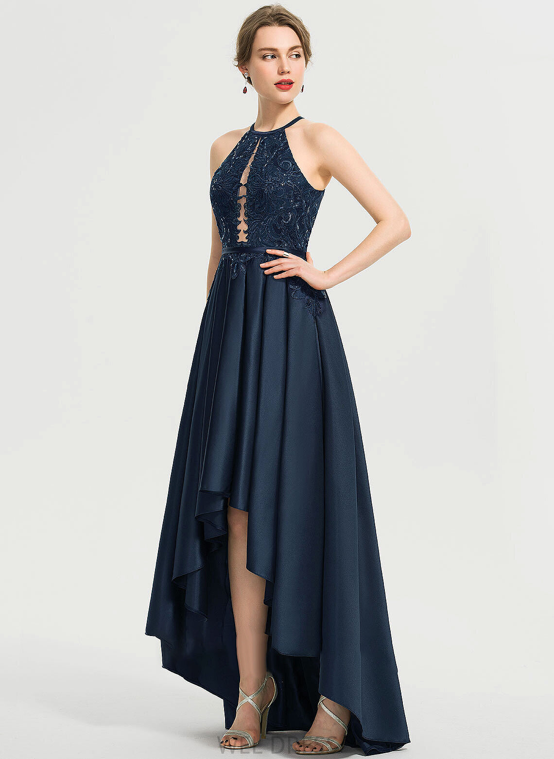 Neck Sequins Prom Dresses A-Line Precious Asymmetrical Satin Scoop With