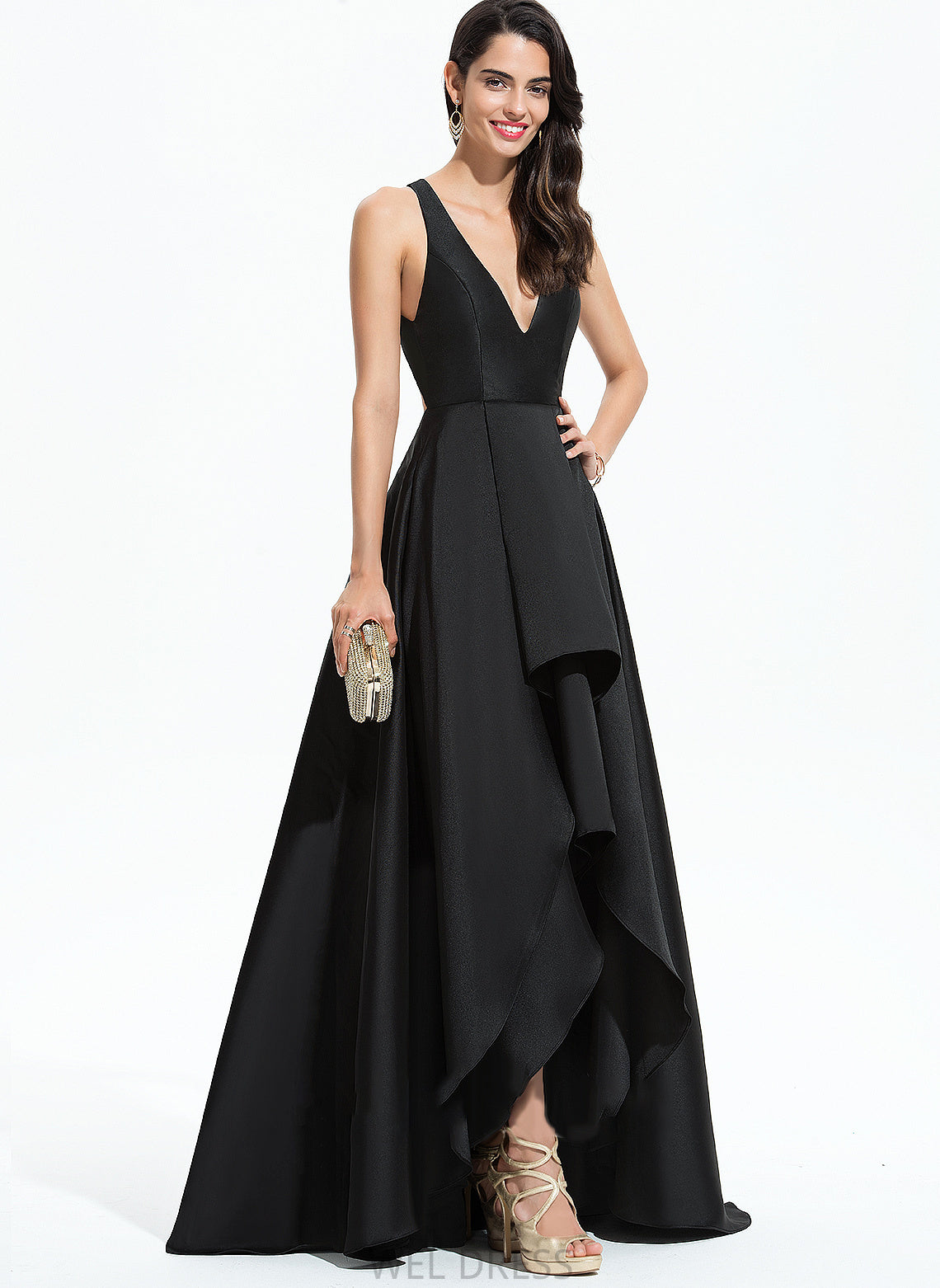 Ruffles Ball-Gown/Princess With Satin Cascading V-neck Julissa Prom Dresses Asymmetrical