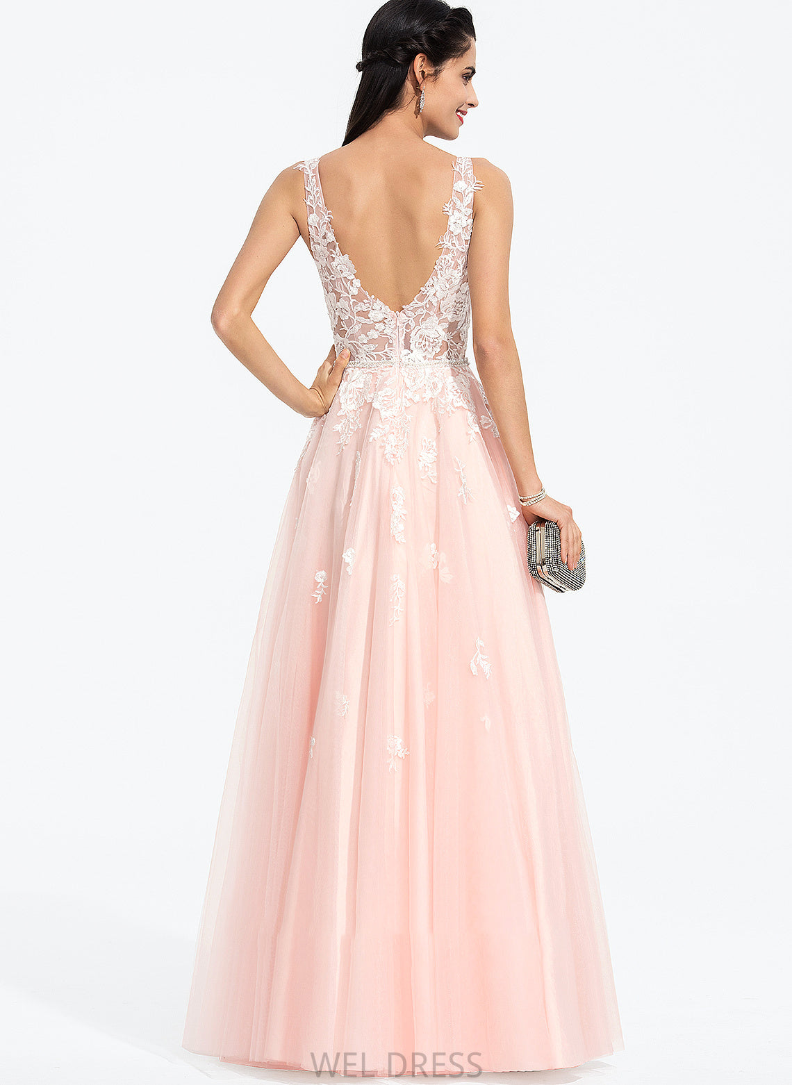 Floor-Length Sequins Ball-Gown/Princess V-neck Dayana Prom Dresses With Beading Tulle