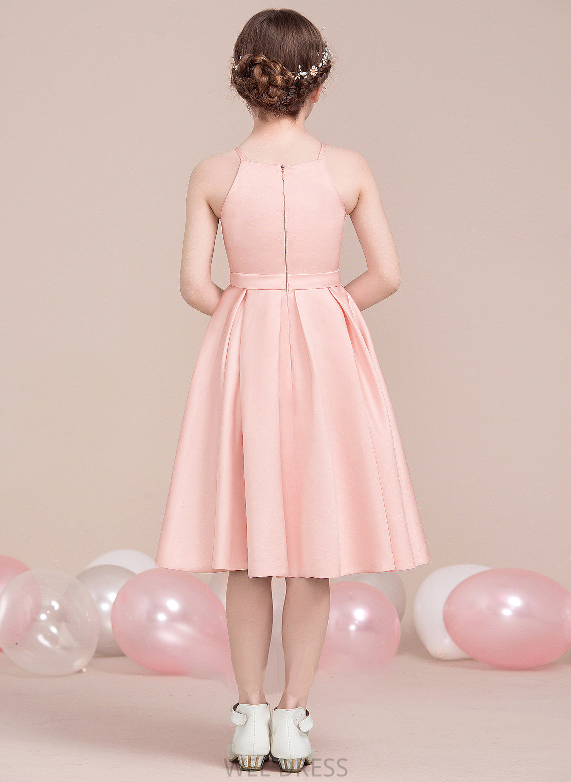 Knee-Length Junior Bridesmaid Dresses With Neckline Satin Bow(s) Square A-Line Adyson