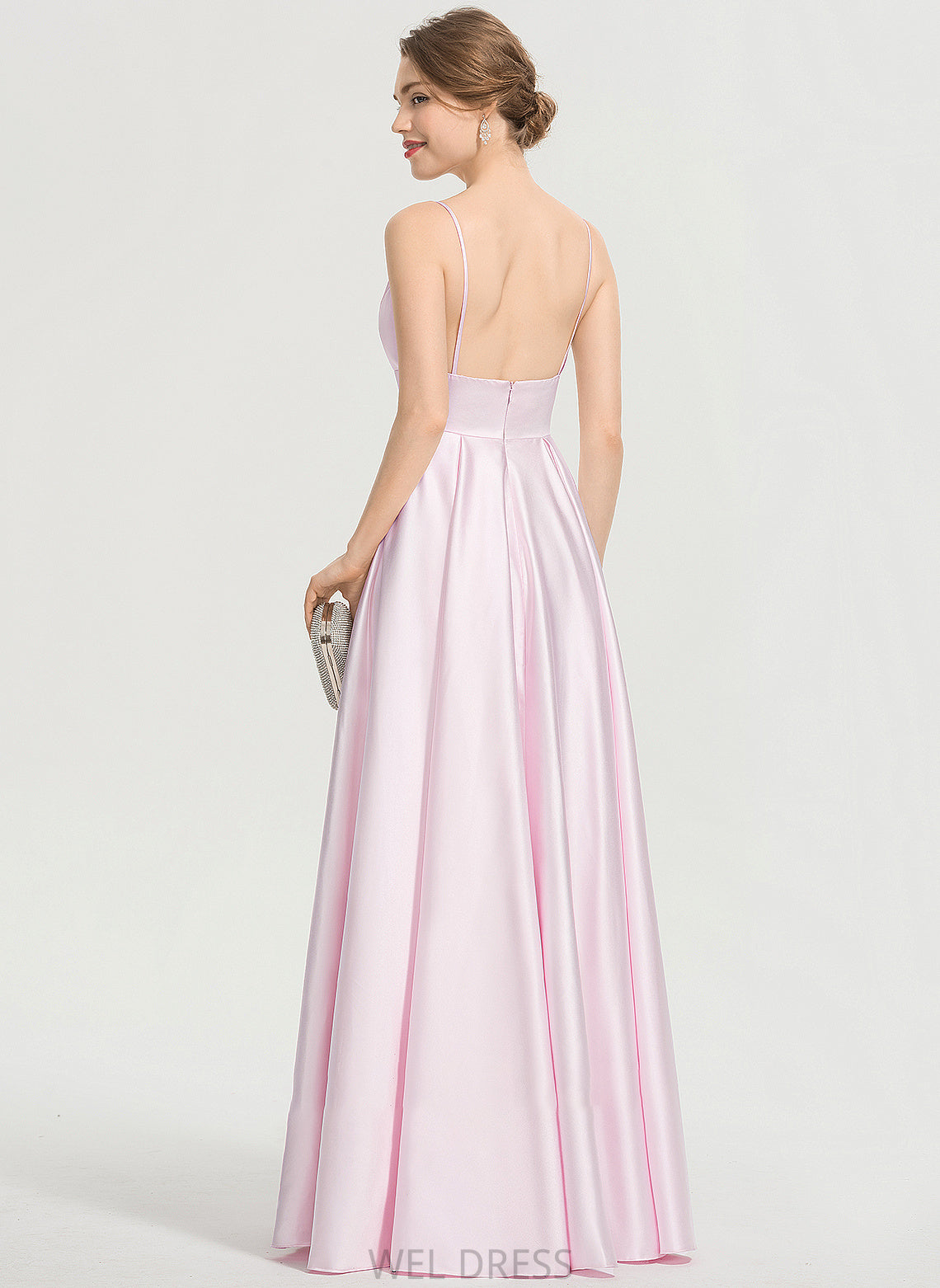 Satin With Floor-Length Pockets Jacqueline A-Line Prom Dresses V-neck
