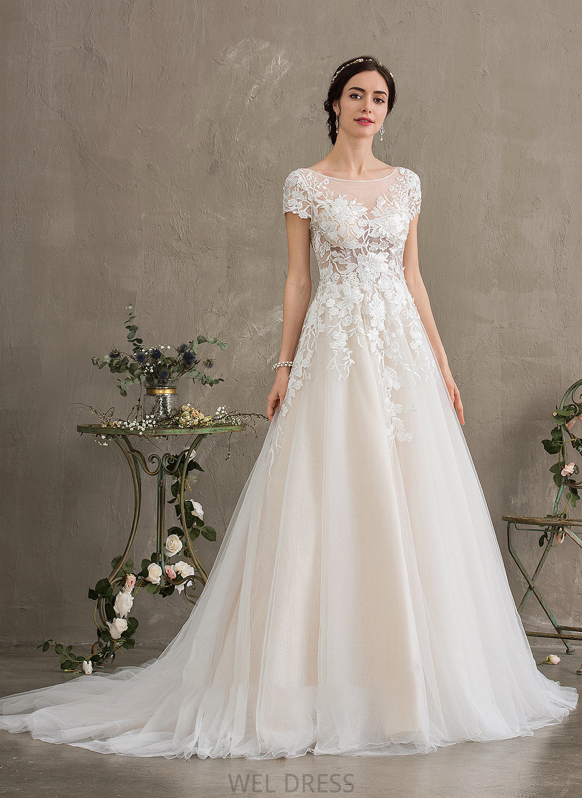 Train Wedding Wedding Dresses Tulle Ball-Gown/Princess Court Parker Illusion Dress