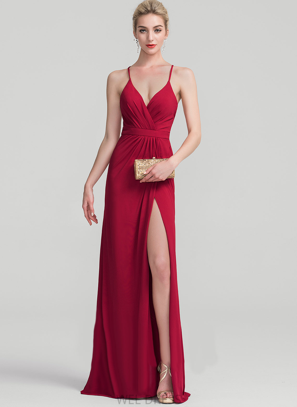 V-neck Floor-Length Jersey Pleated With Sheath/Column Leticia Prom Dresses