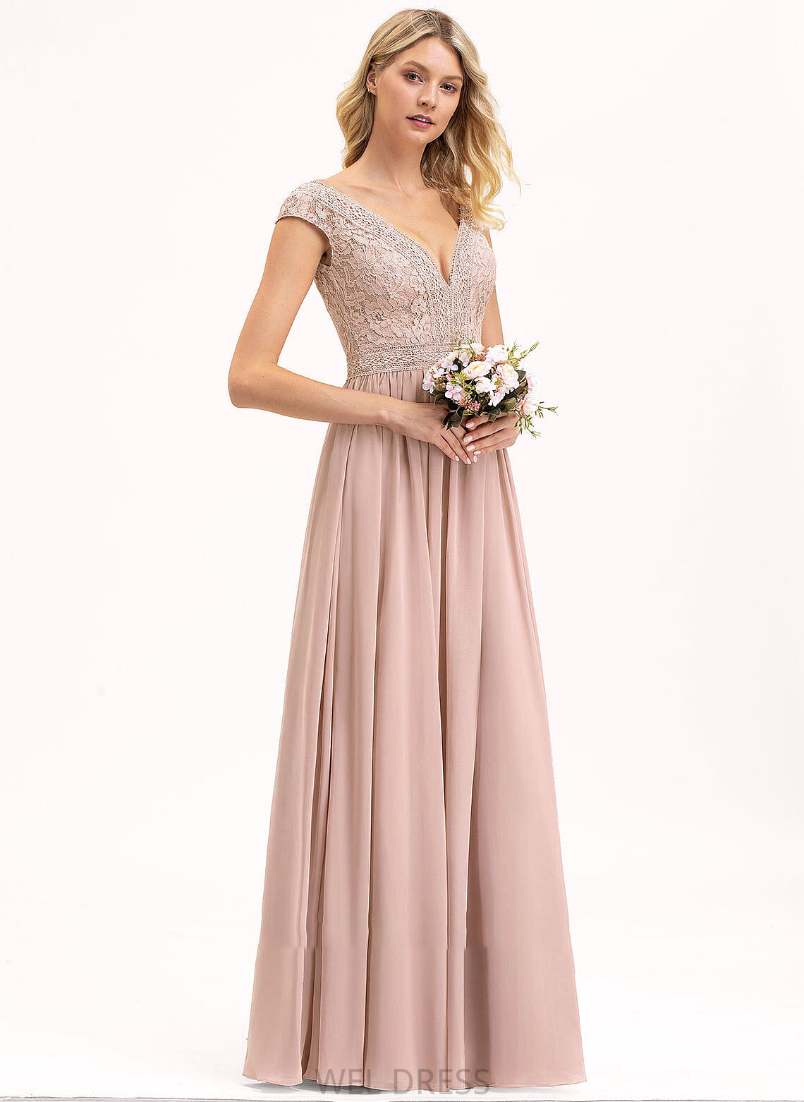 Fabric Lace Neckline V-neck Length Silhouette Floor-Length A-Line Straps Valeria Knee Length A-Line/Princess