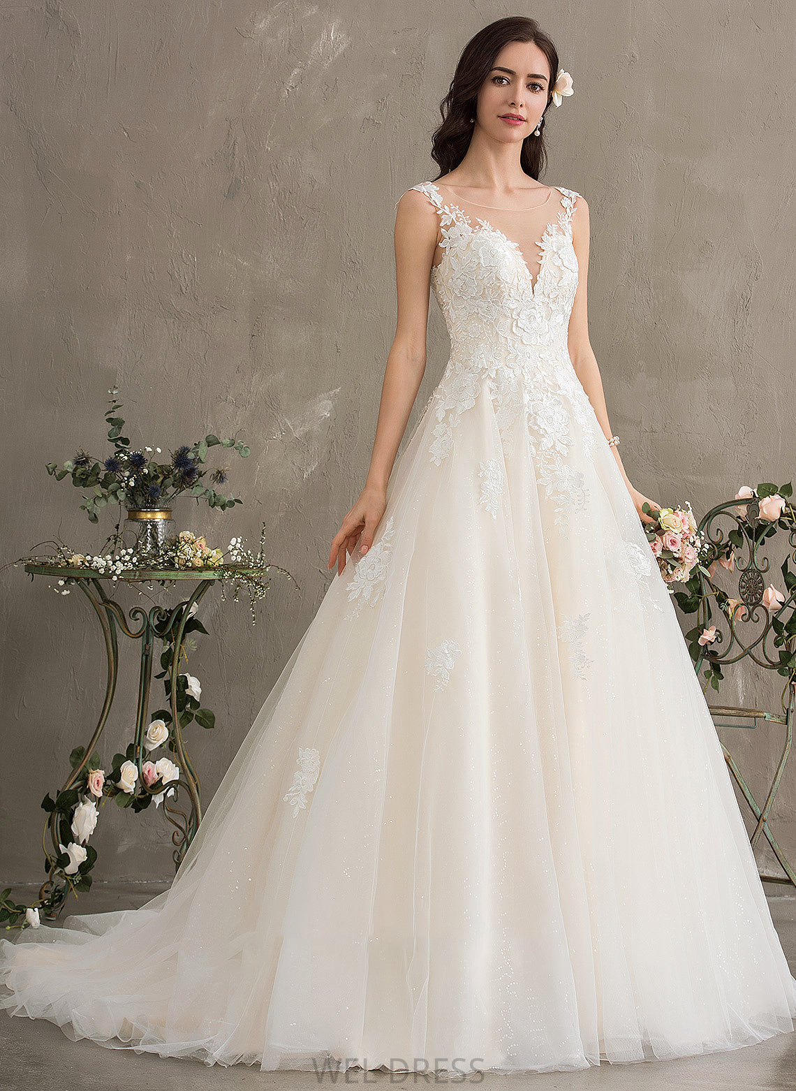 Cheryl Court Ball-Gown/Princess Train Illusion Wedding Dress Tulle Wedding Dresses