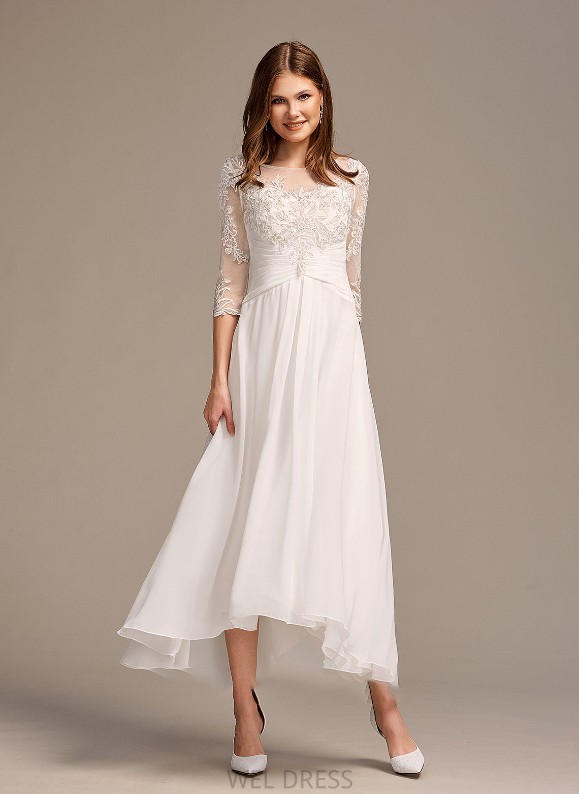 Illusion Asymmetrical Aleah Lace Wedding Dresses With A-Line Dress Wedding