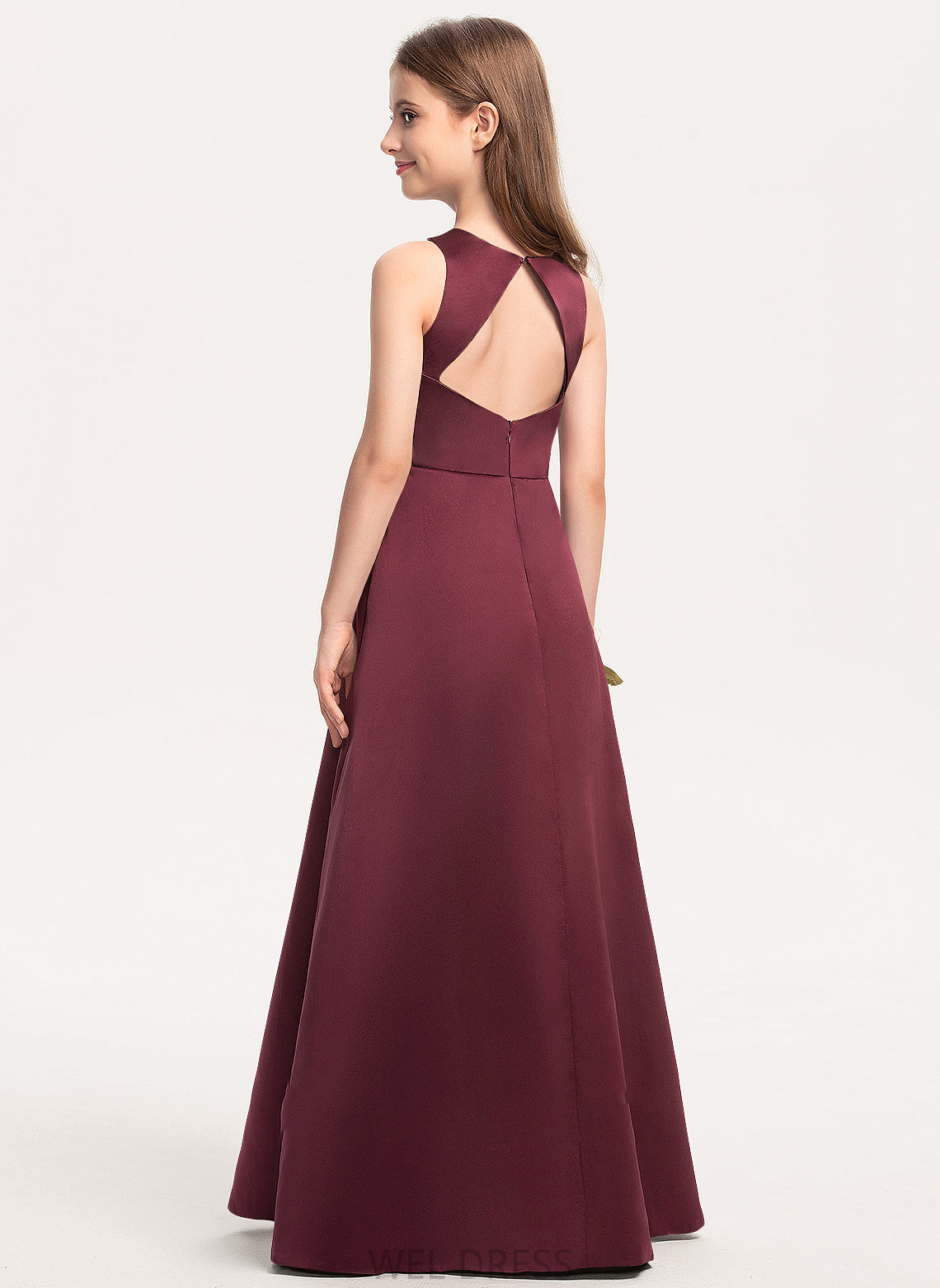 Neck Satin Maddison A-Line Scoop Floor-Length Junior Bridesmaid Dresses