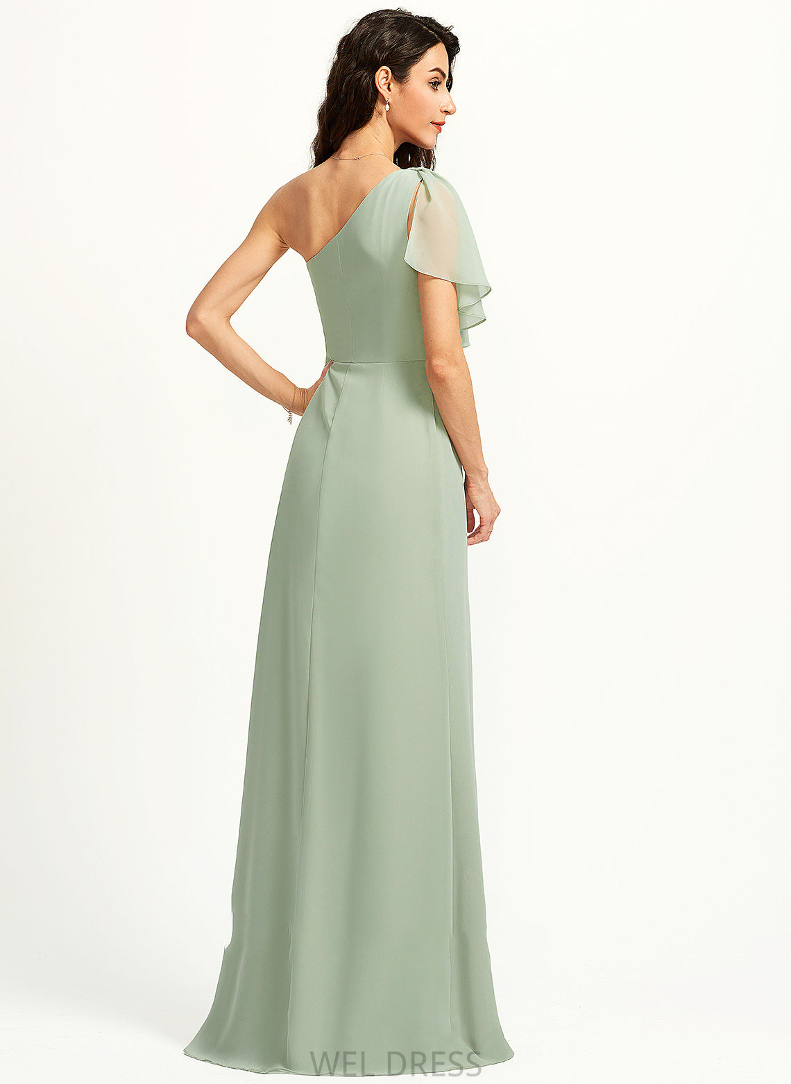 Embellishment Neckline Floor-Length Fabric SplitFront Silhouette Length Ruffle One-Shoulder A-Line Jamie Sleeveless