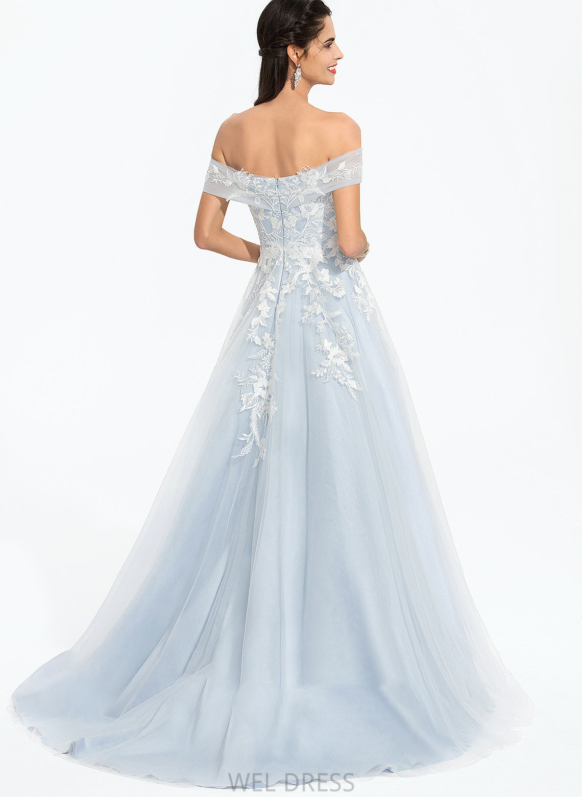 Off-the-Shoulder Train Sequins With Prom Dresses Emmy Tulle Sweep Ball-Gown/Princess