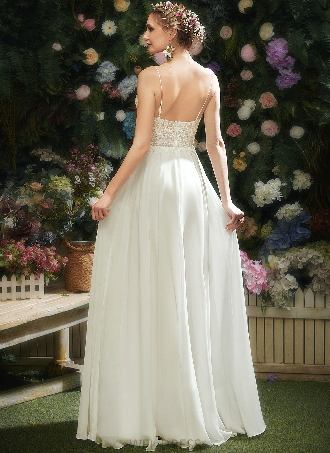 Split Abbey Front Wedding Dresses A-Line With Lace Dress Wedding Floor-Length V-neck