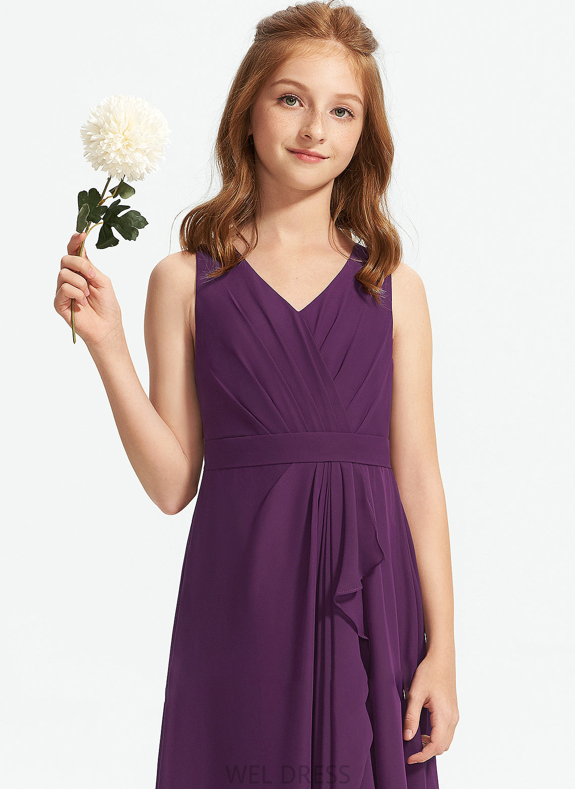 Chiffon V-neck With Junior Bridesmaid Dresses A-Line Ruffles Harmony Floor-Length