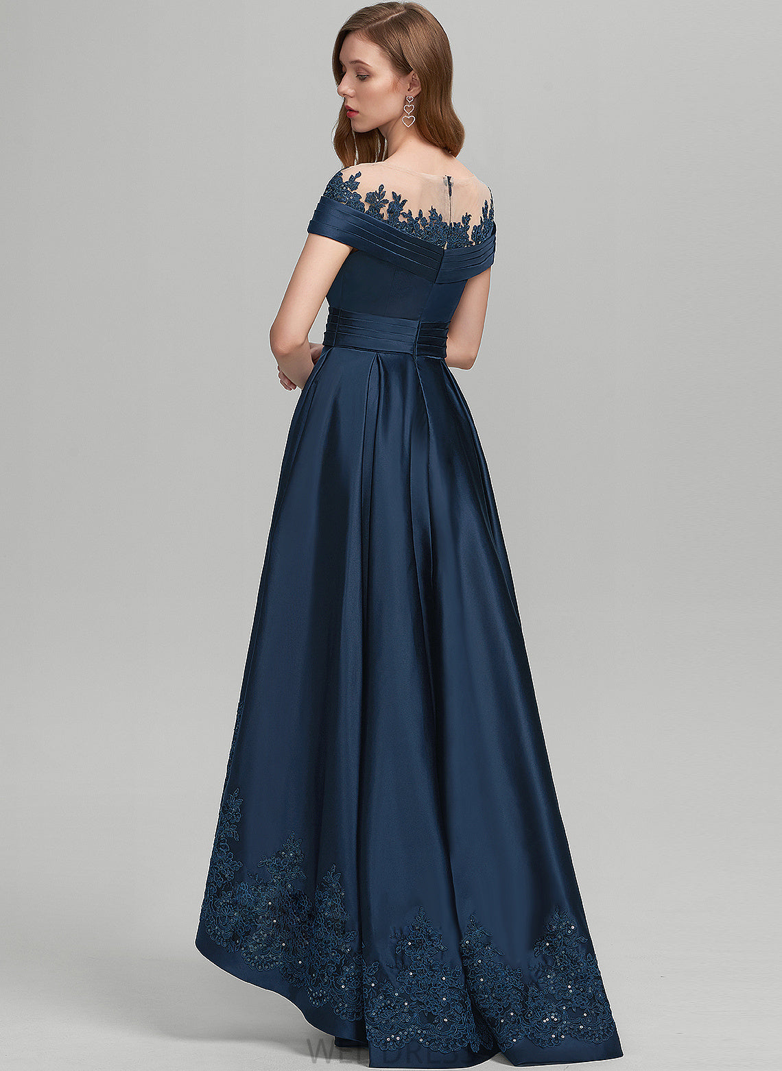 Satin Asymmetrical With Sequins Pockets Mackenzie Ball-Gown/Princess Neck Prom Dresses Scoop