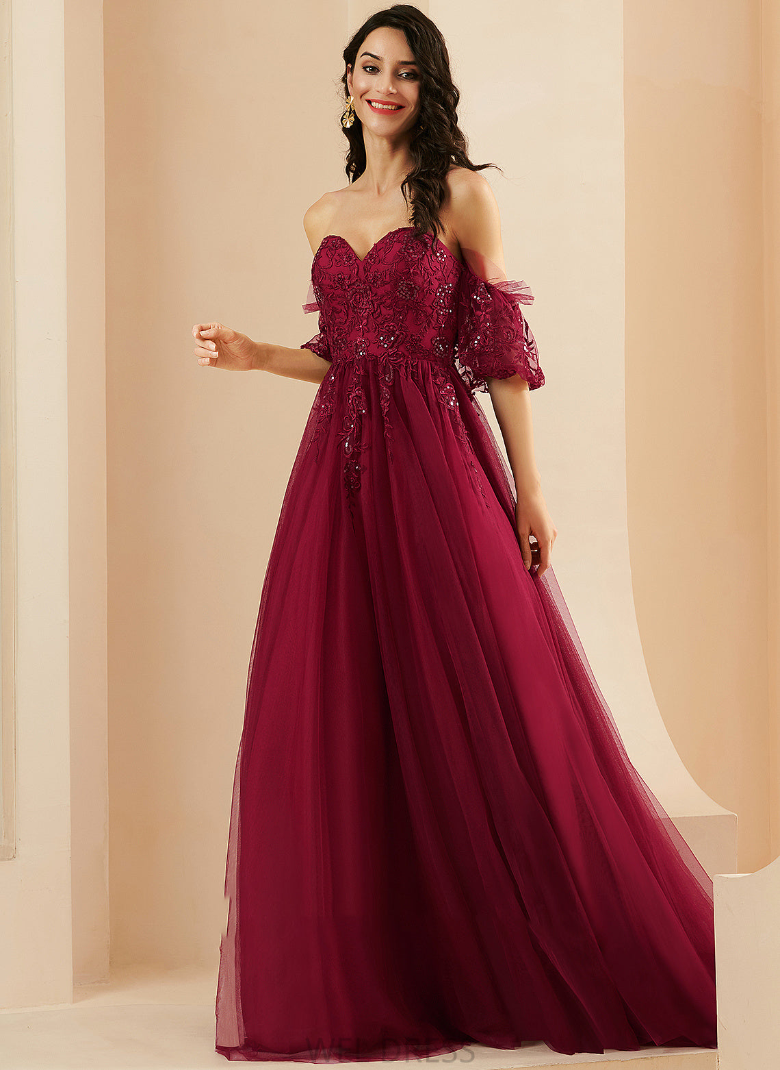 Ball-Gown/Princess Tulle With Prom Dresses Mila Sweep Sequins Train Sweetheart